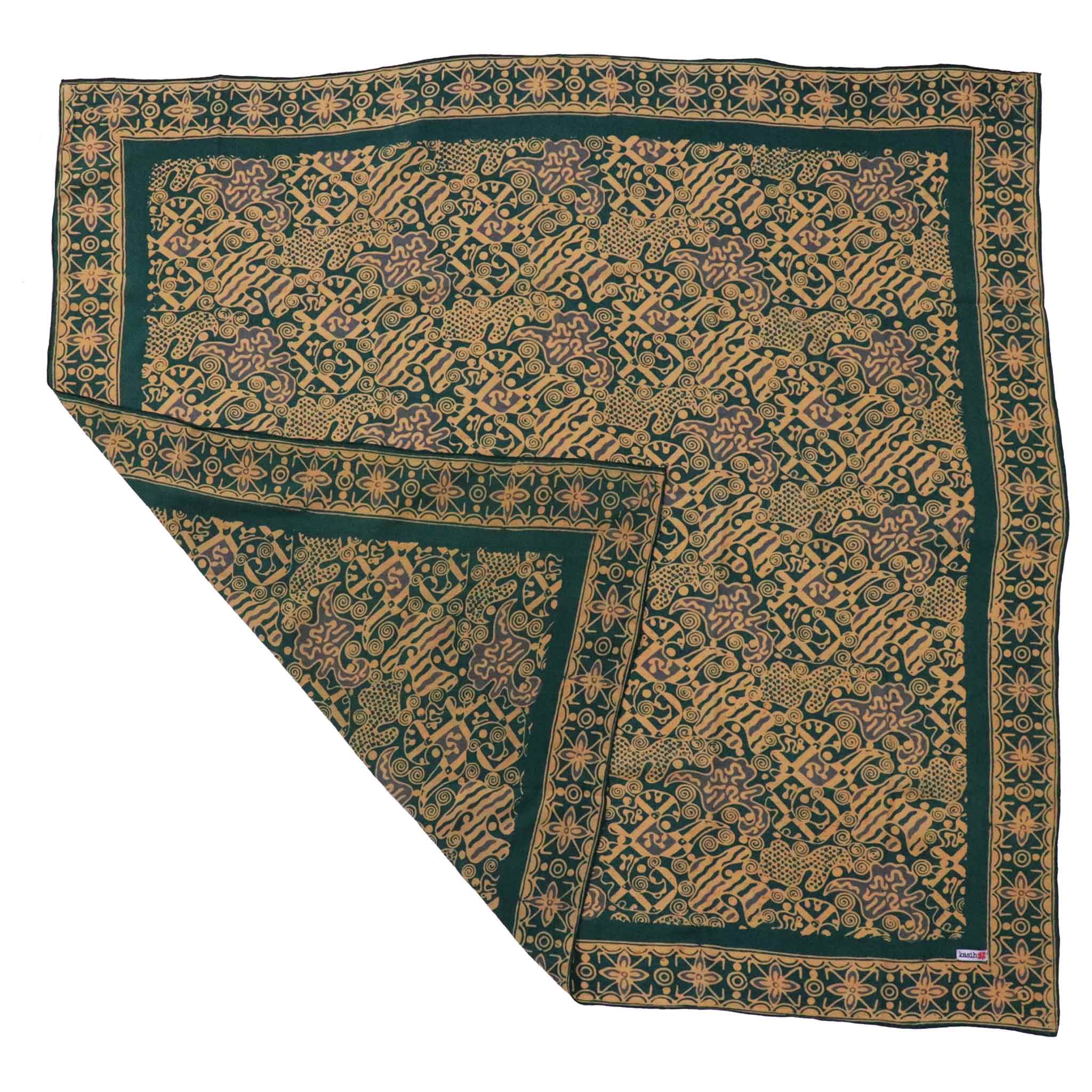 Large 39" Hand Dyed Batik Bandana, 100% Soft Cotton, Abstract Flowers, Teal, Patina Blue