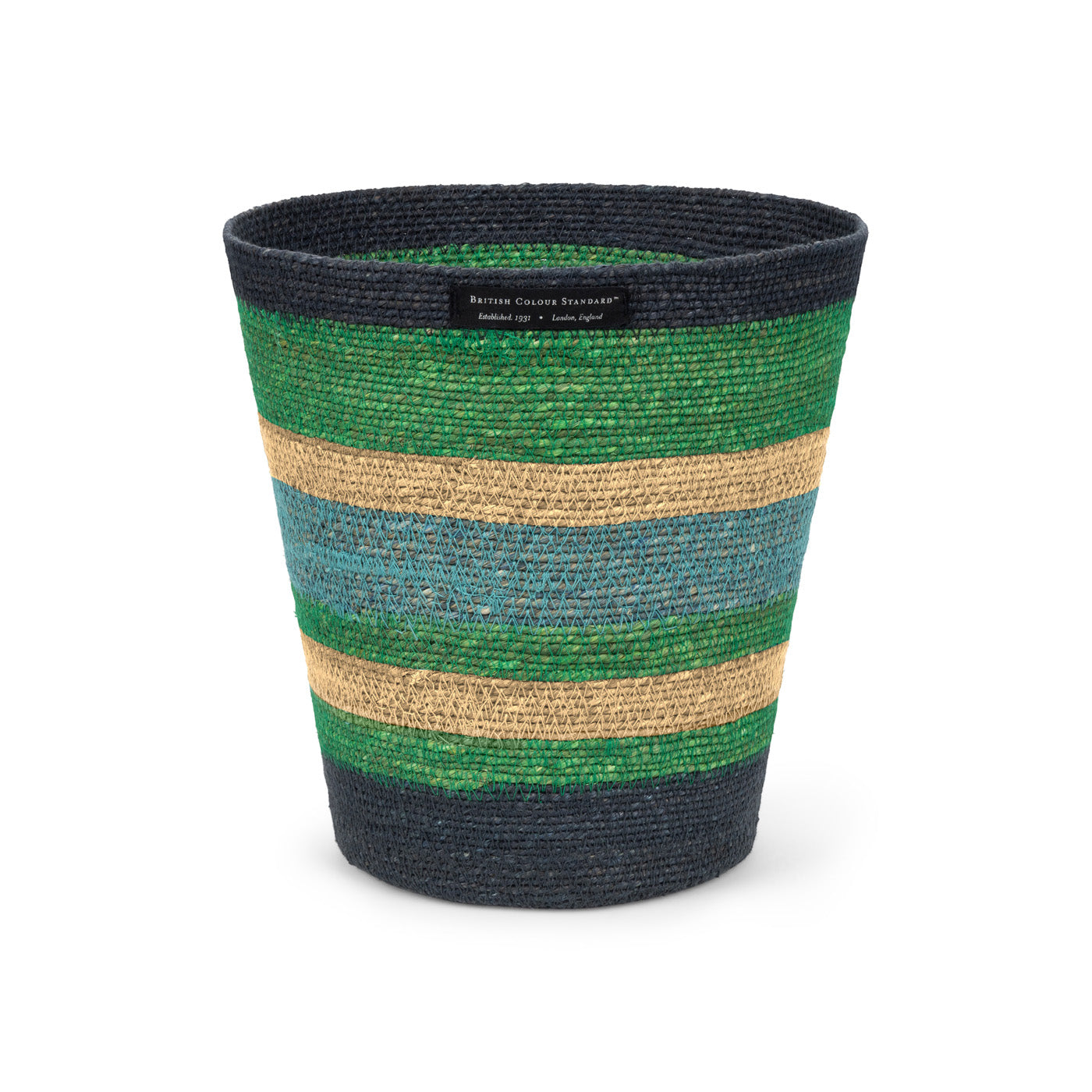 Striped Seagrass Waste Paper Basket in Beryl / Midnight