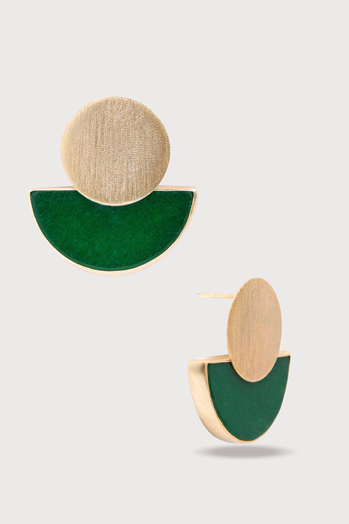 Geometric Half-Moon Earrings - Green