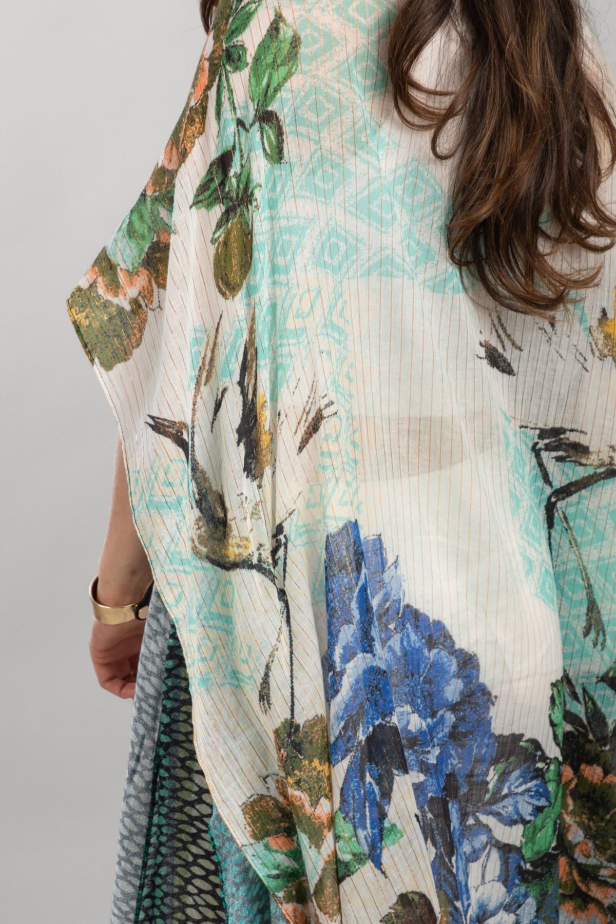 Shimmering Floral Print Kimono - Olive