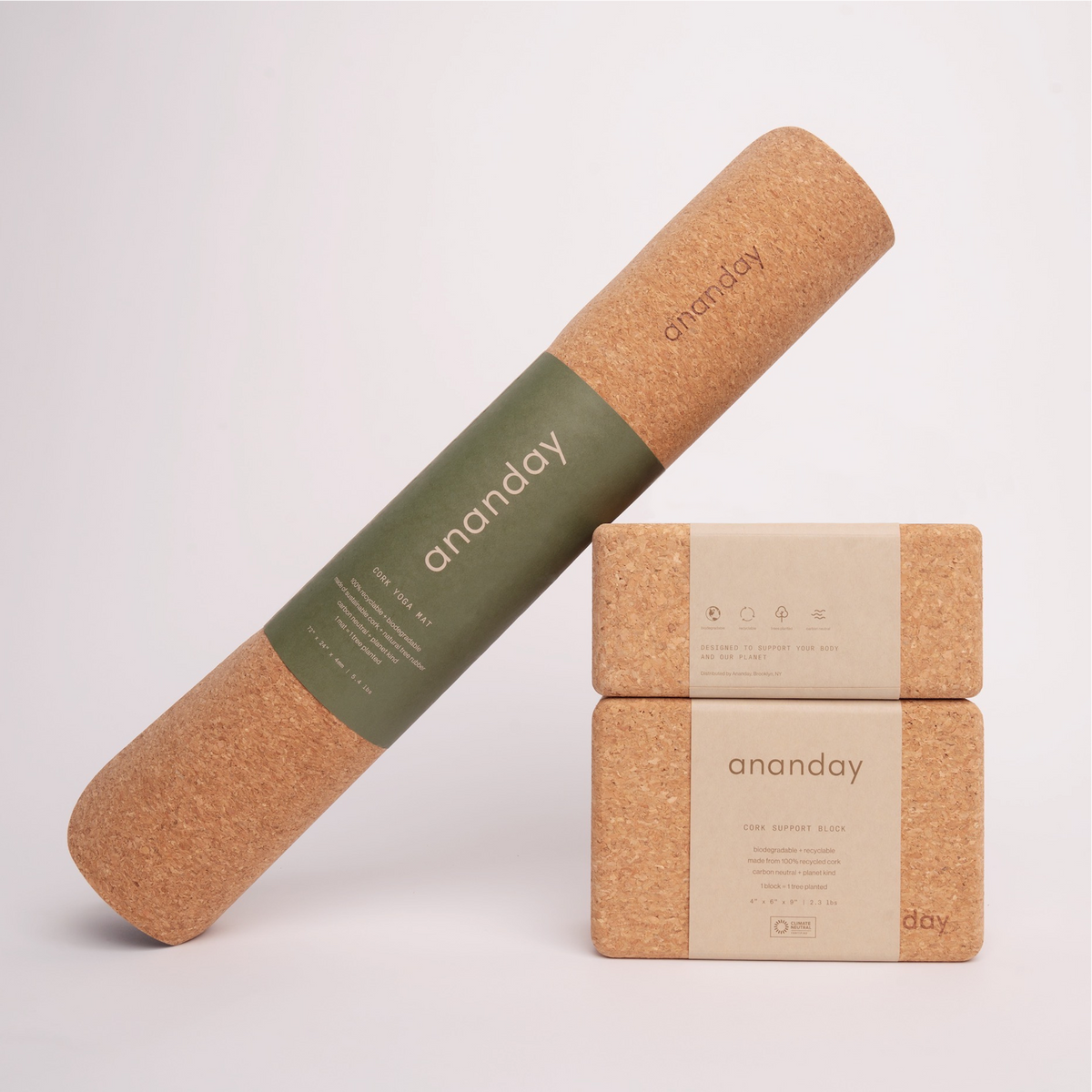 Cork Yoga Mat + Block Set - Ananday