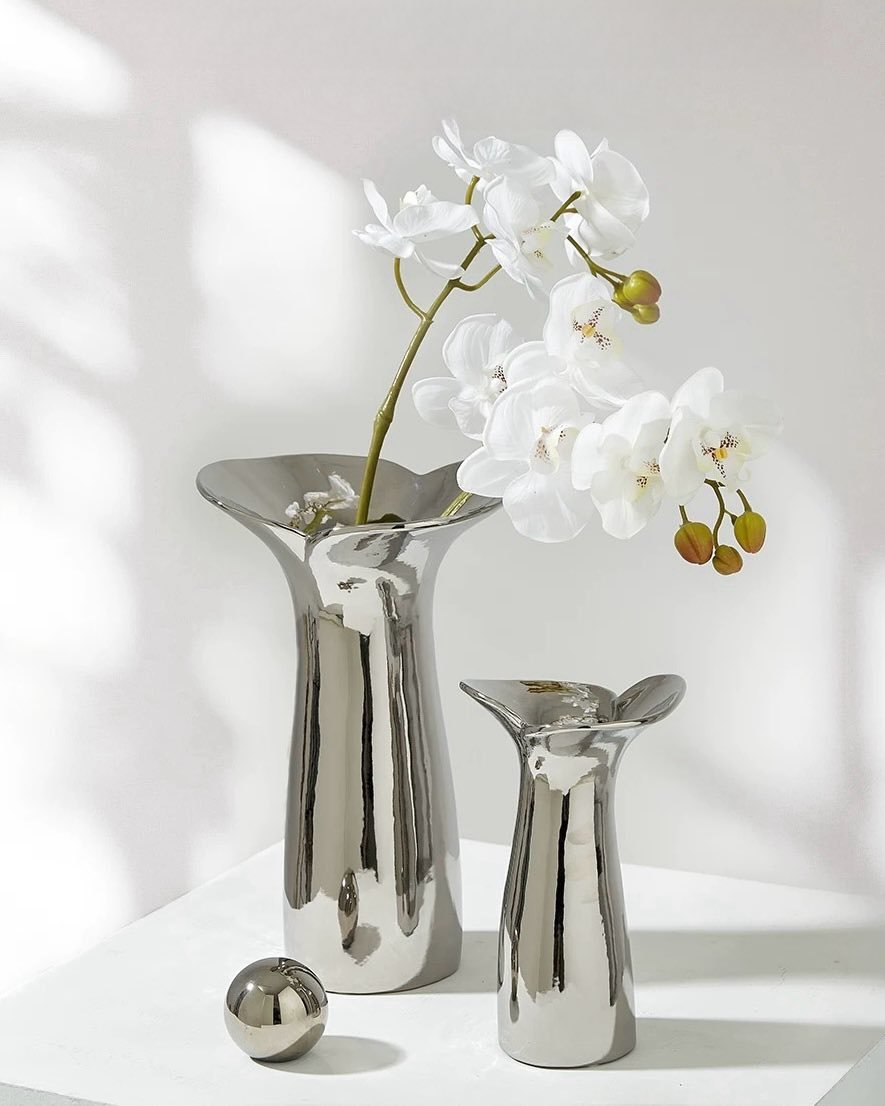 Handmade Modern Silver Bloom Vase, Ceramic Botanica Centrepiece Vase - Vases - Bloom Vase - Small - INSPECIAL HOME