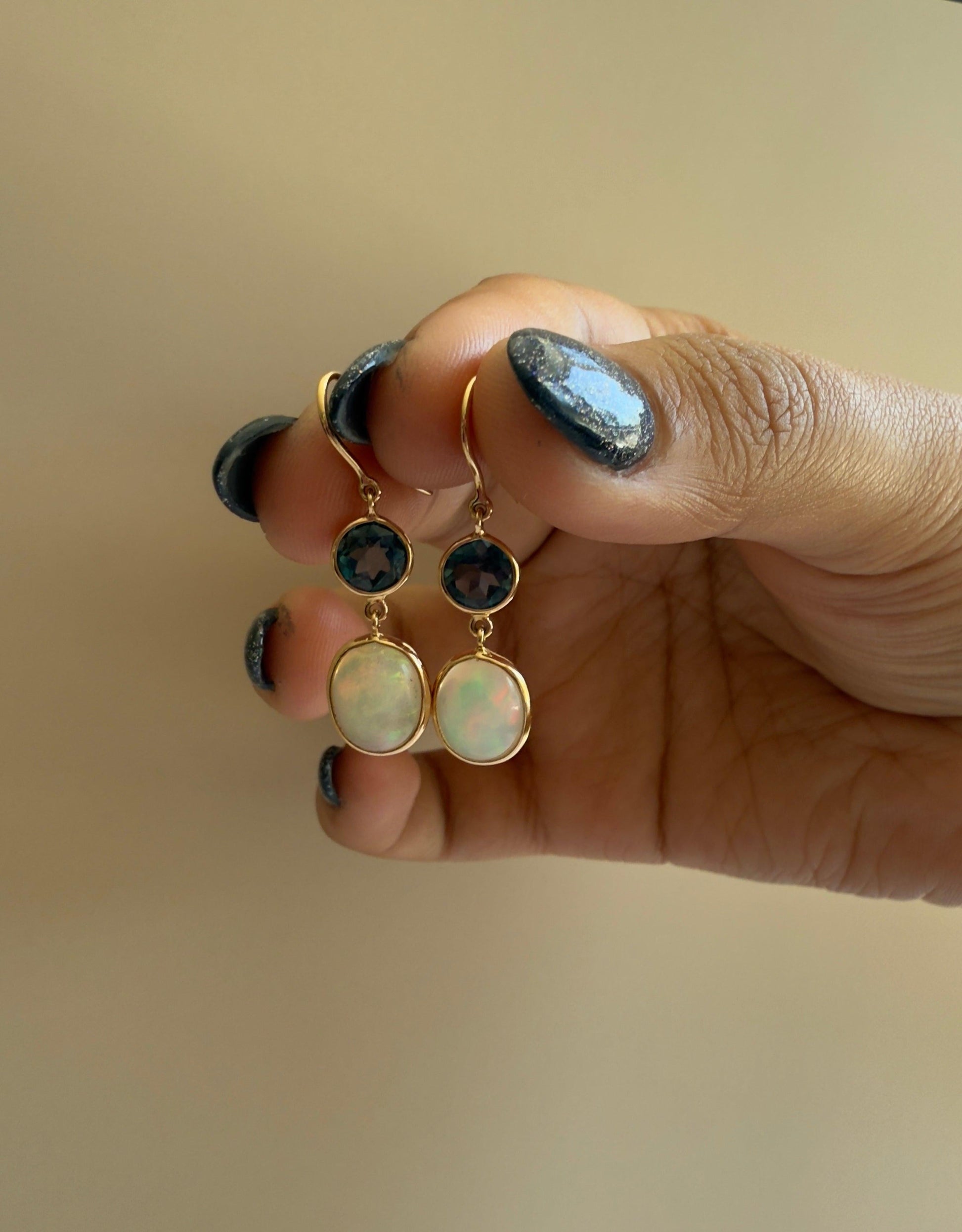 Celestial Duo Earrings minimal everyday fine jewelry in solid gold and sterling 925 silver with natural gemstones.