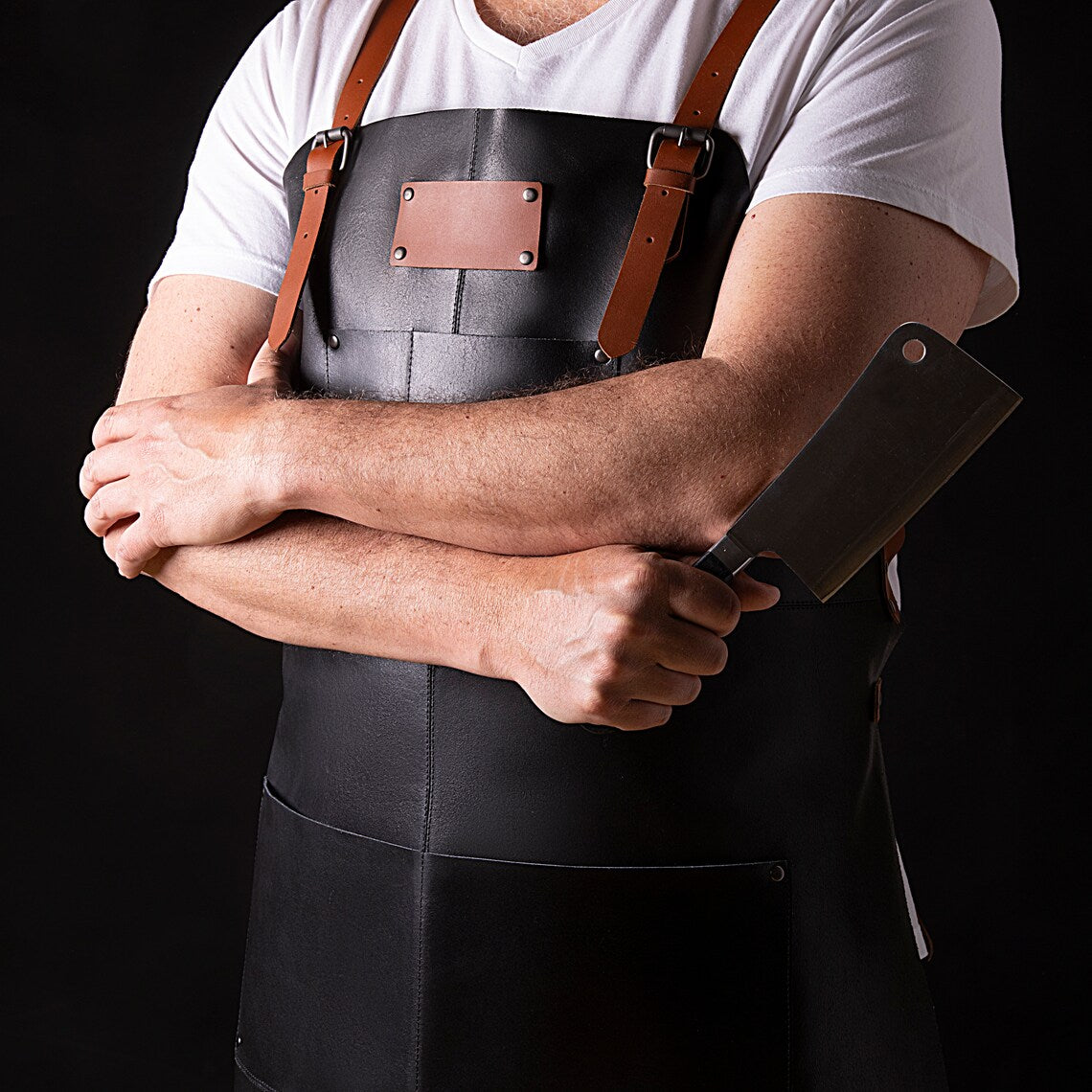 Black Leather Apron with straps