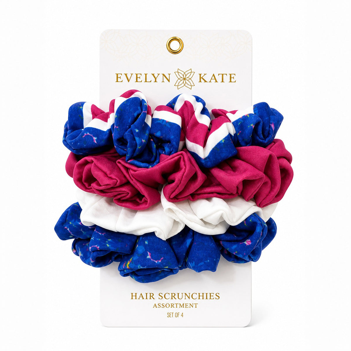 E&K Hair Scrunchies: Royal Blue Mirror Assortment (set of 4)