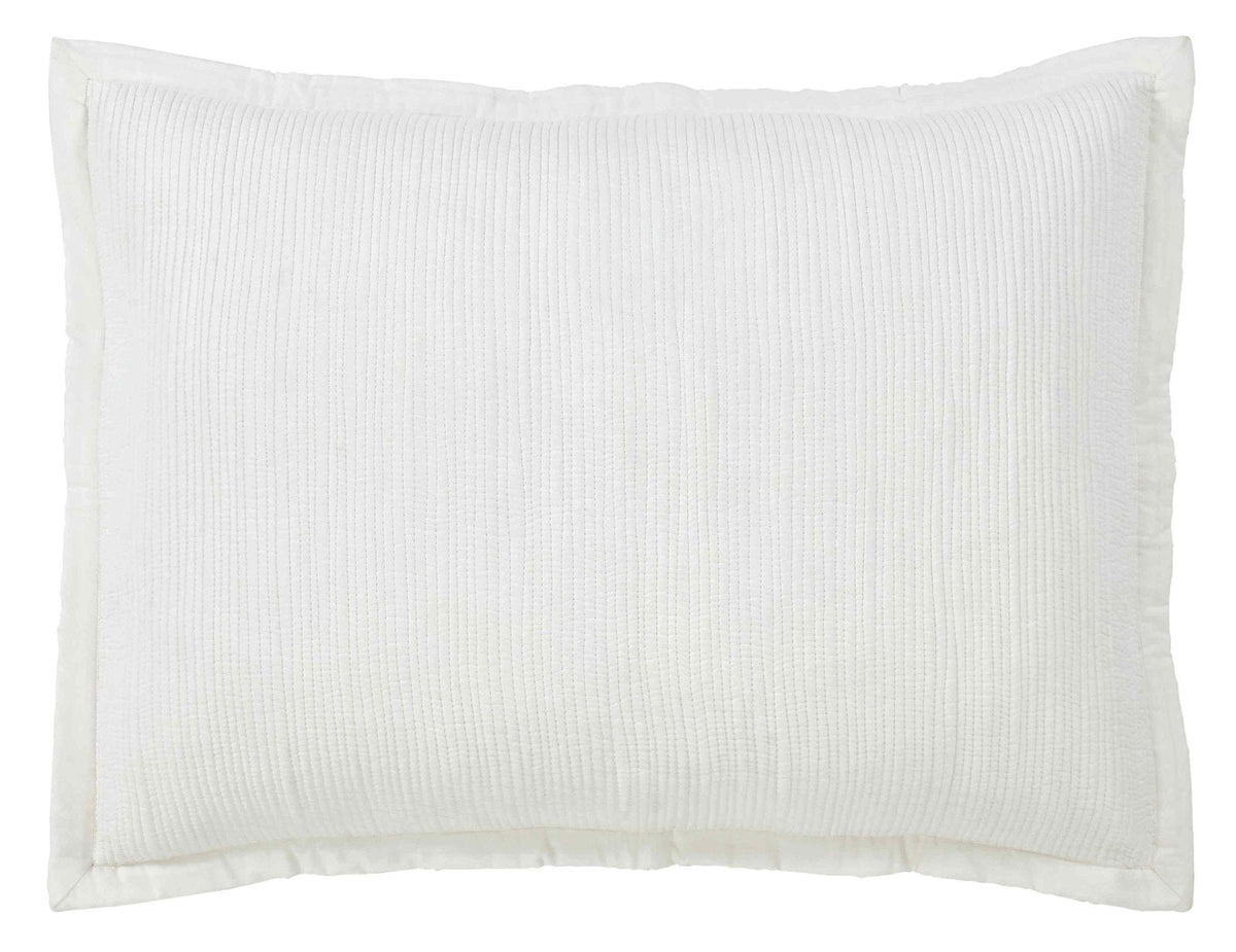 SS-158-2026_1|Cream white quilted coverlet sham, subtle channeled pattern. Adds texture and elegance to a serene, modern bedroom design.
