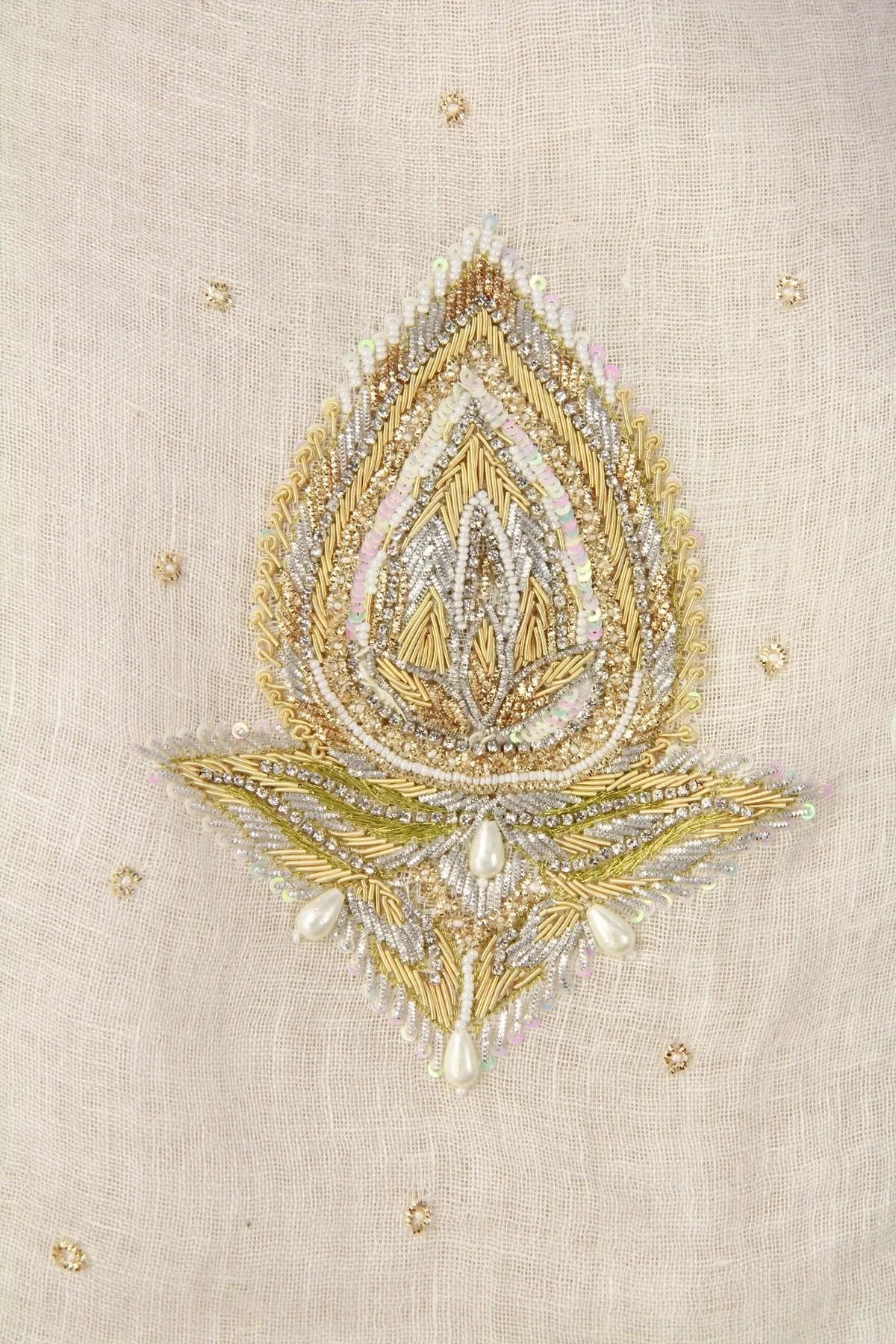 Ethnic Embroidered Leaf Scarf Bisque