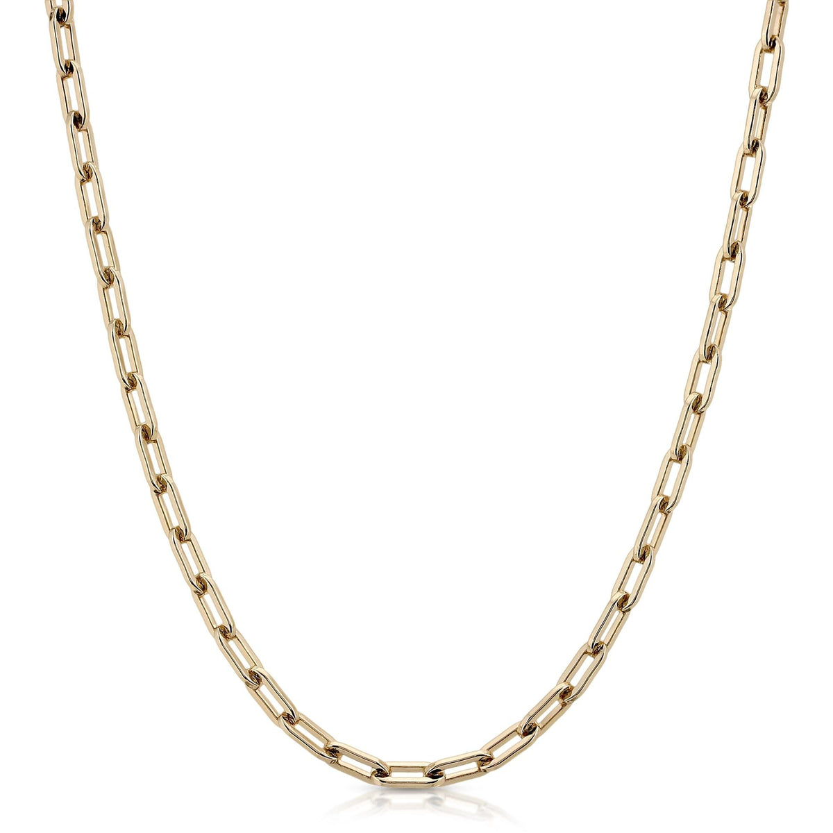 Gold chain necklace on display from the Medium Link Chain product line