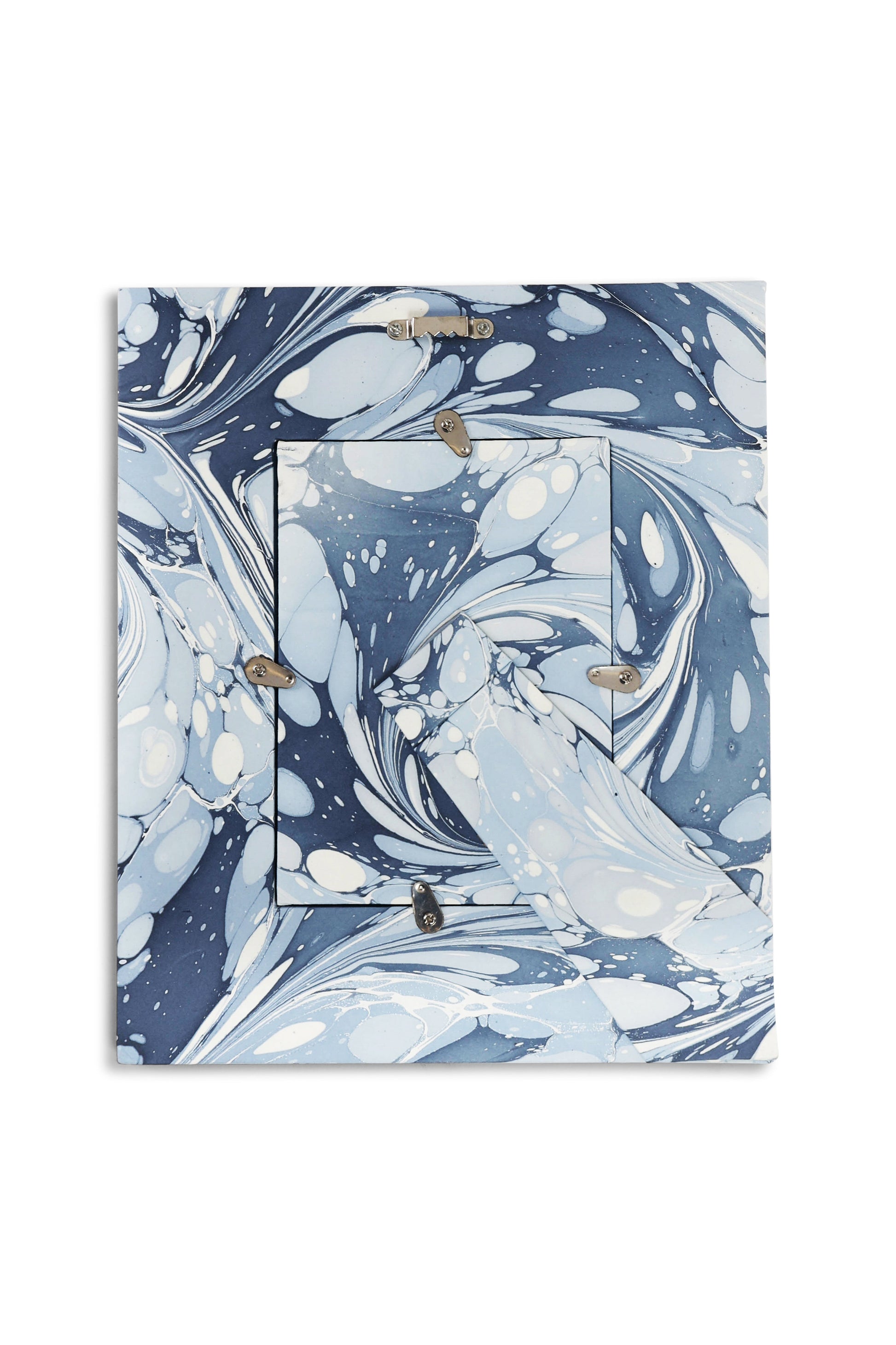 Hand-marbled large wall picture frame w/hanging hardware in blue and white ocean wave pattern from Inner Child