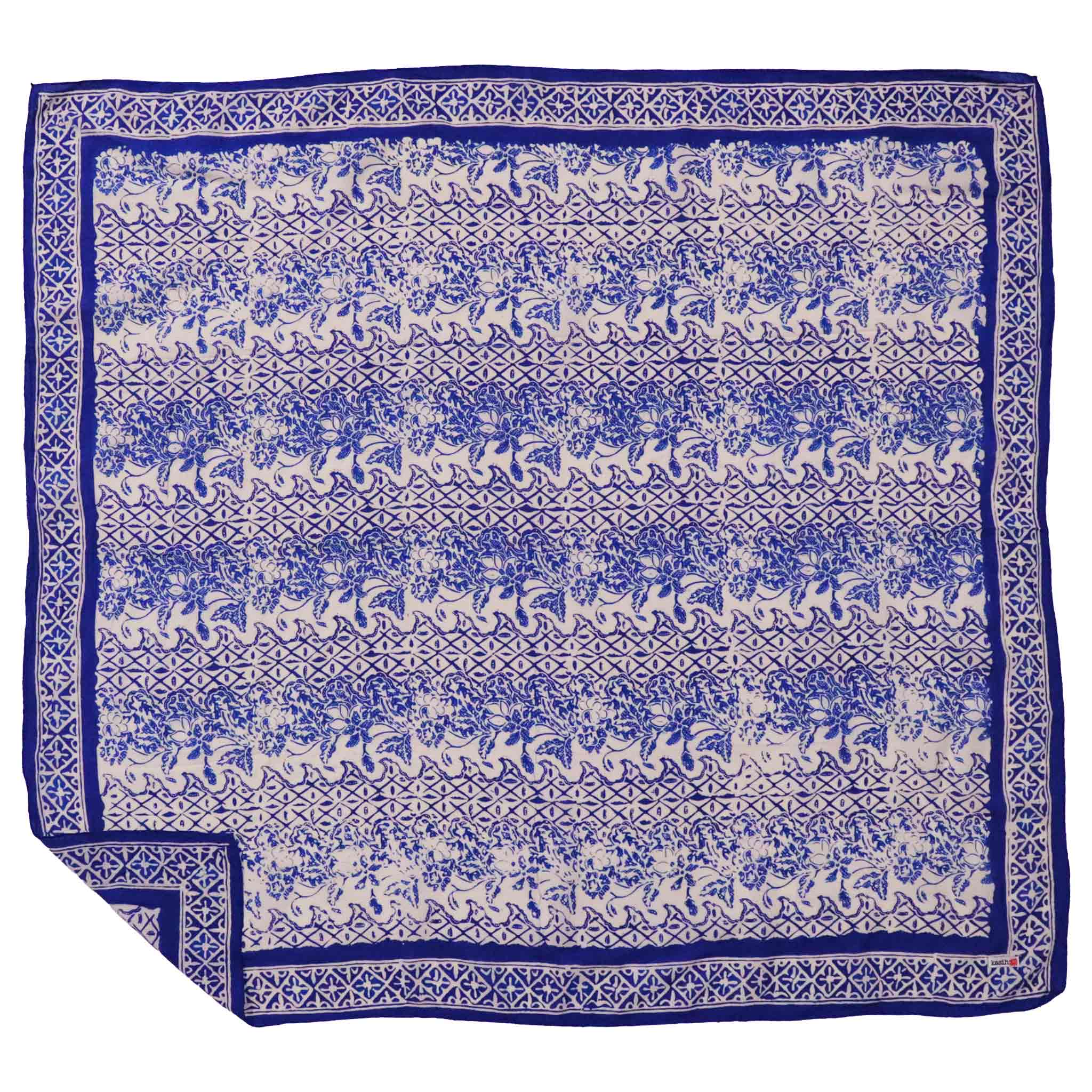 Large 39" Hand Dyed Batik Bandana, Soft Lightweight Cotton, Vines in Navy Blue