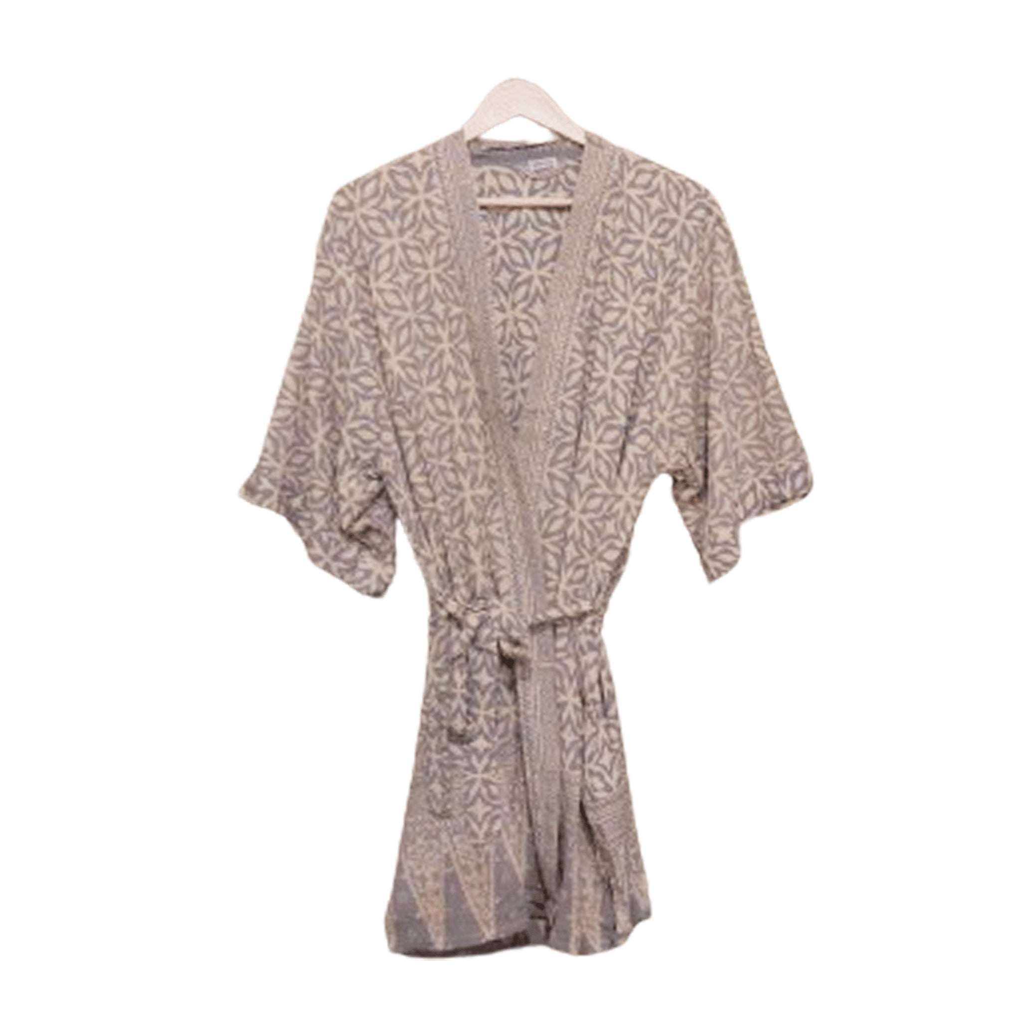 Handmade Batik Robe Kimono - Gray White Harmony