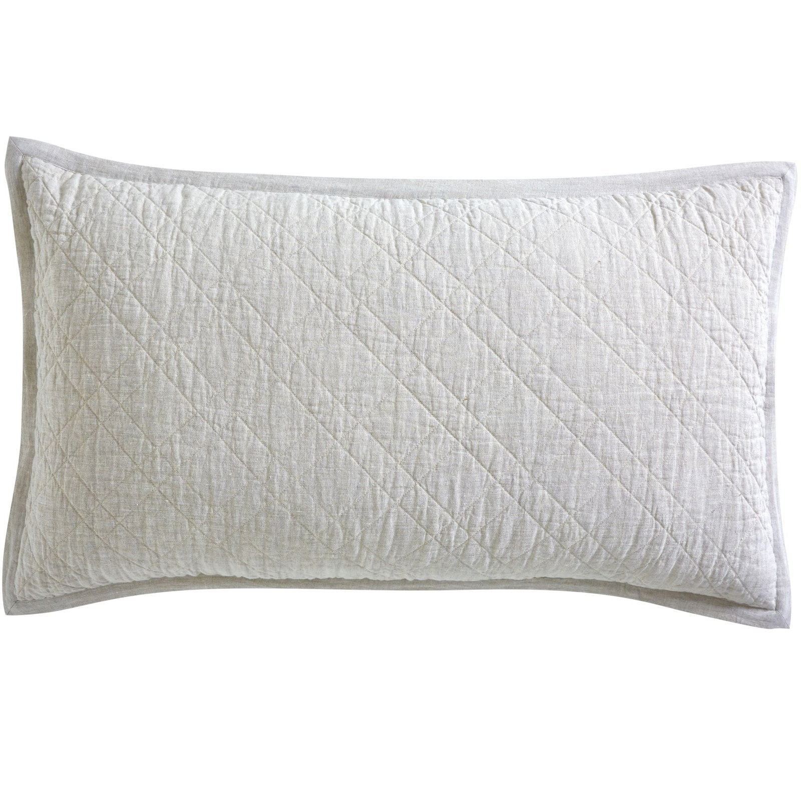 KS-254-2036-LOT1_2|Stylish light beige lumbar coverlet pillow sham, featuring a sophisticated diagonal diamond quilt design.