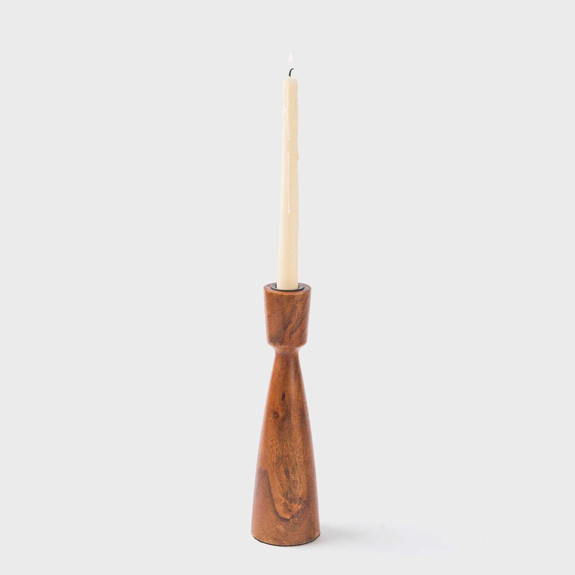 Mela Artisans Hearth Mango Wood Taper Candlestick Holder in Natural Brown finish.
