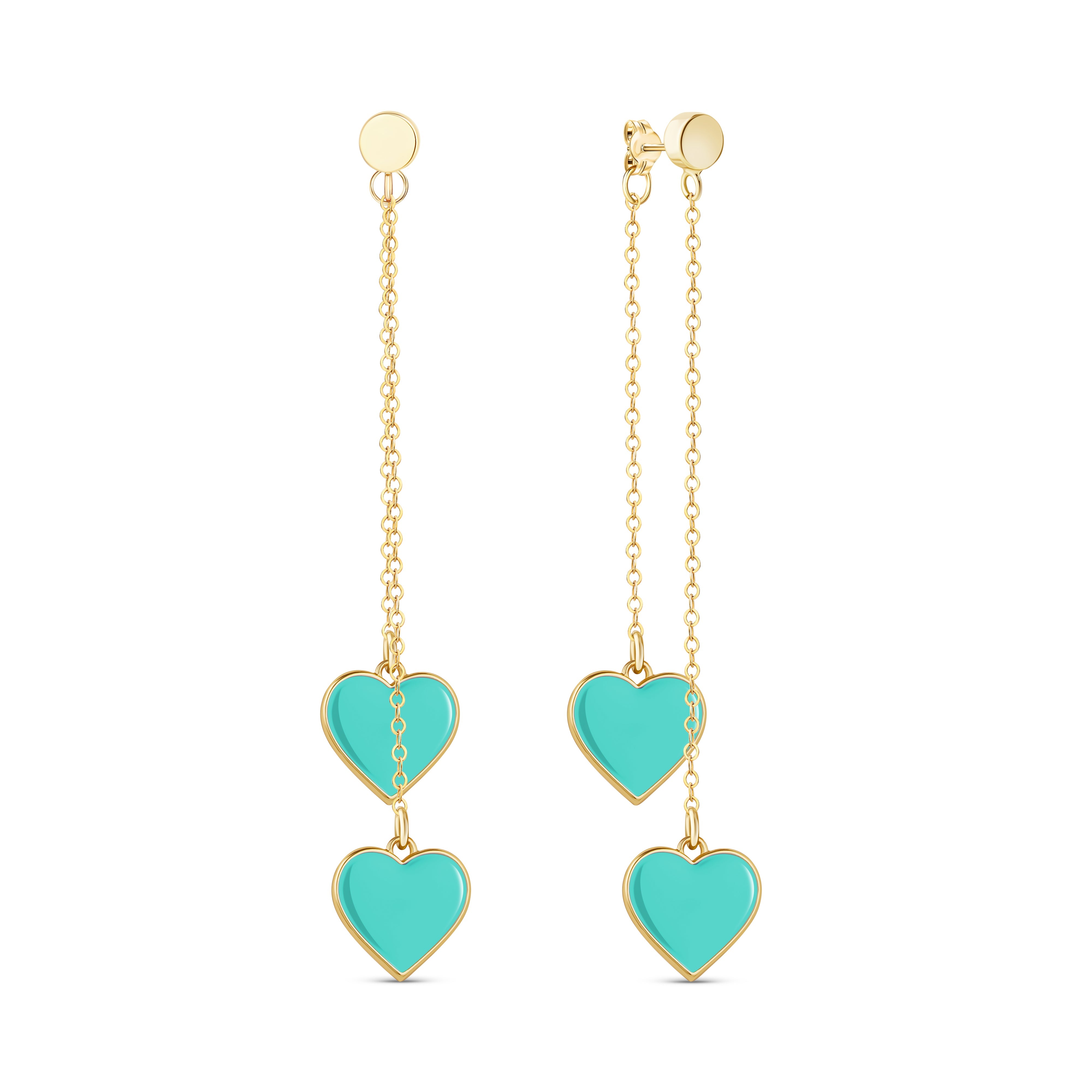 Single Hearted Girl Double Sided Turquoise Heart Charm Earrings