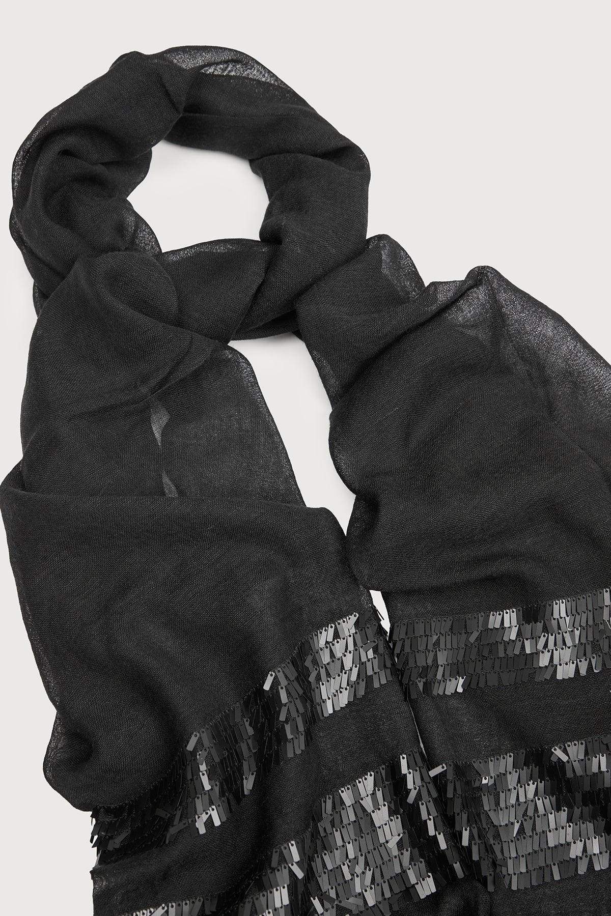 Fringe Sequins Scarf - Black