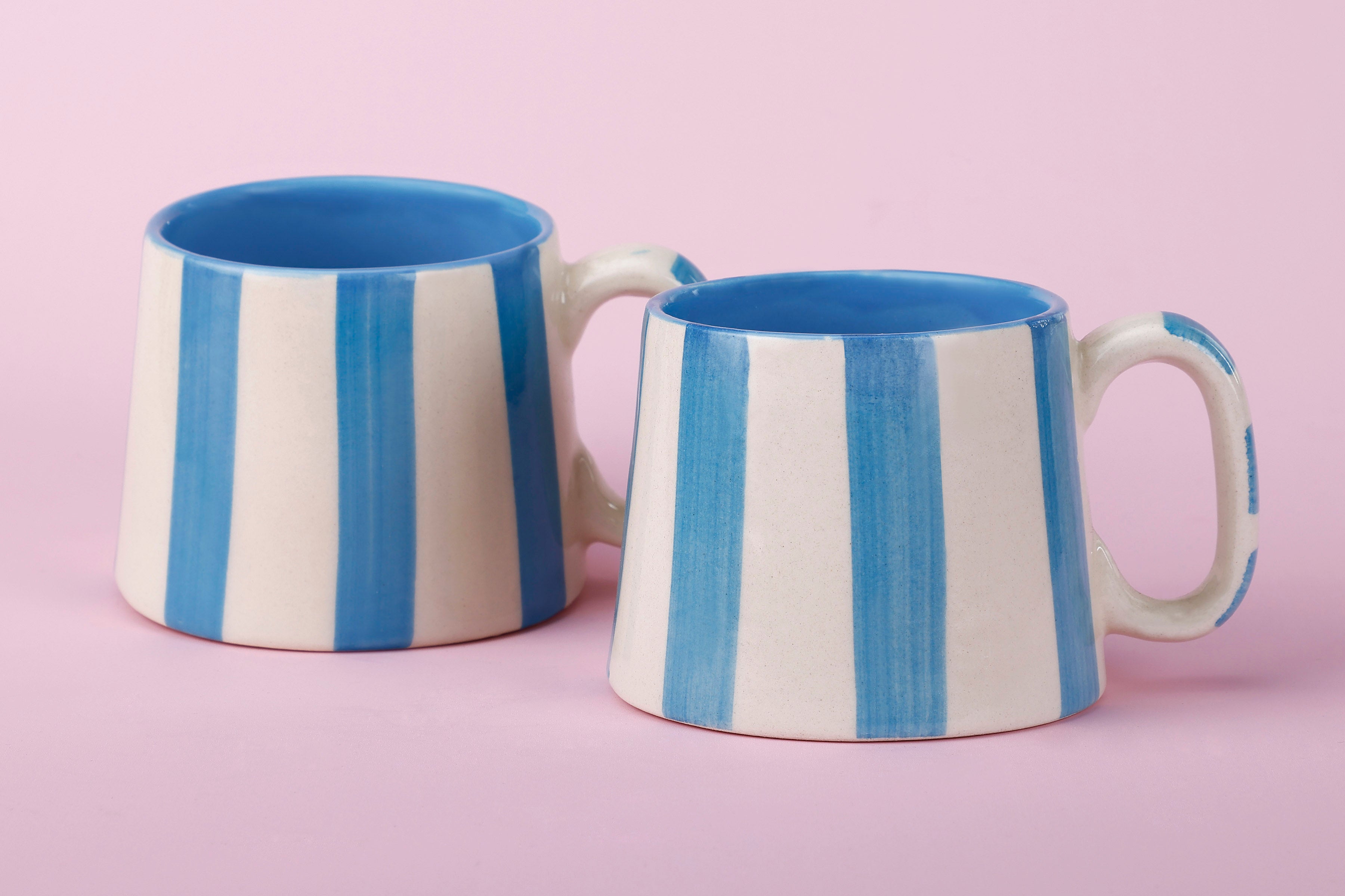 Ceramic Aqua Blue Stripe Coffee cup - Thumbnail 5
