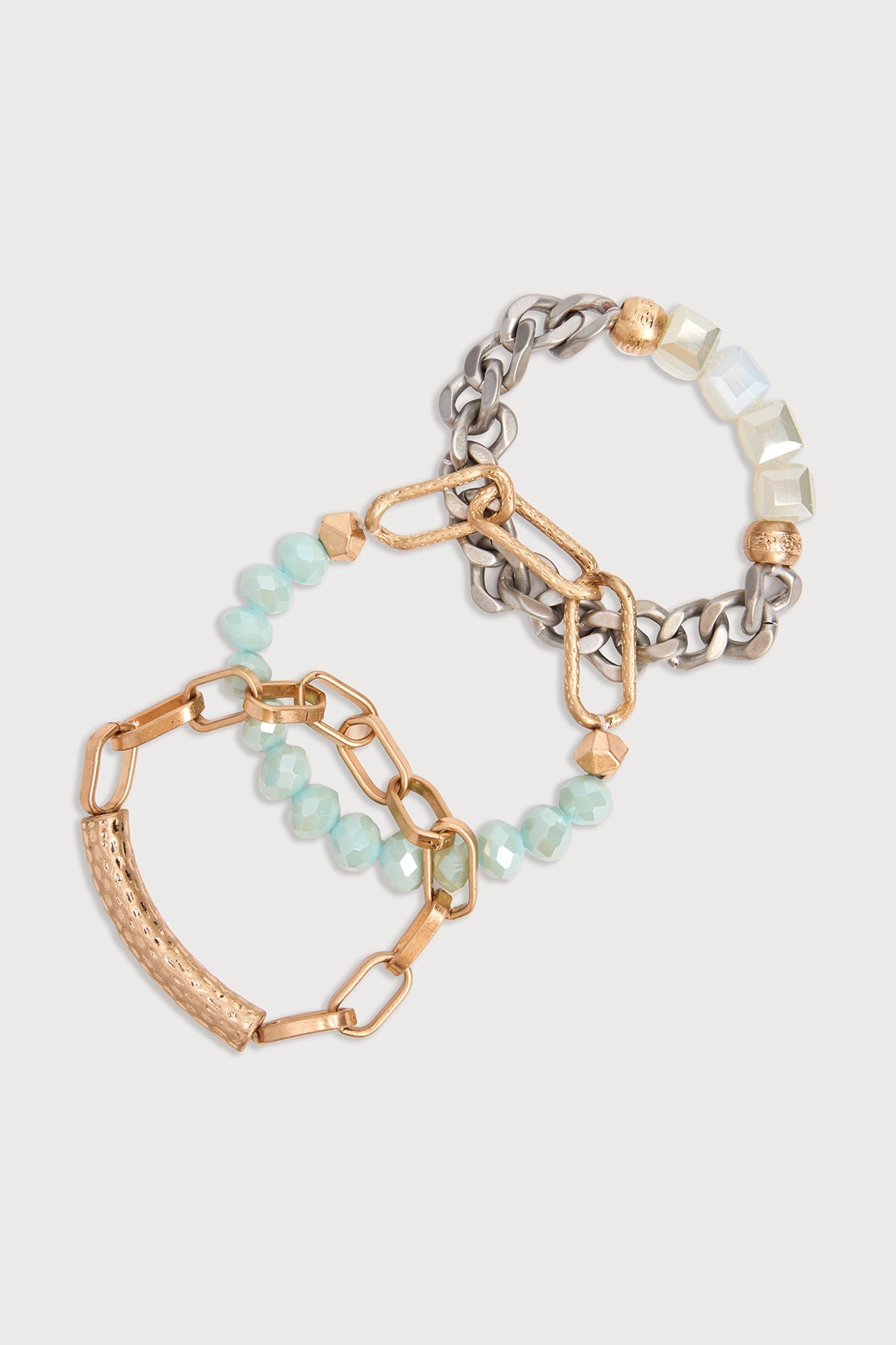 Metallic Beaded Chain Trio Bracelet - Turquoise