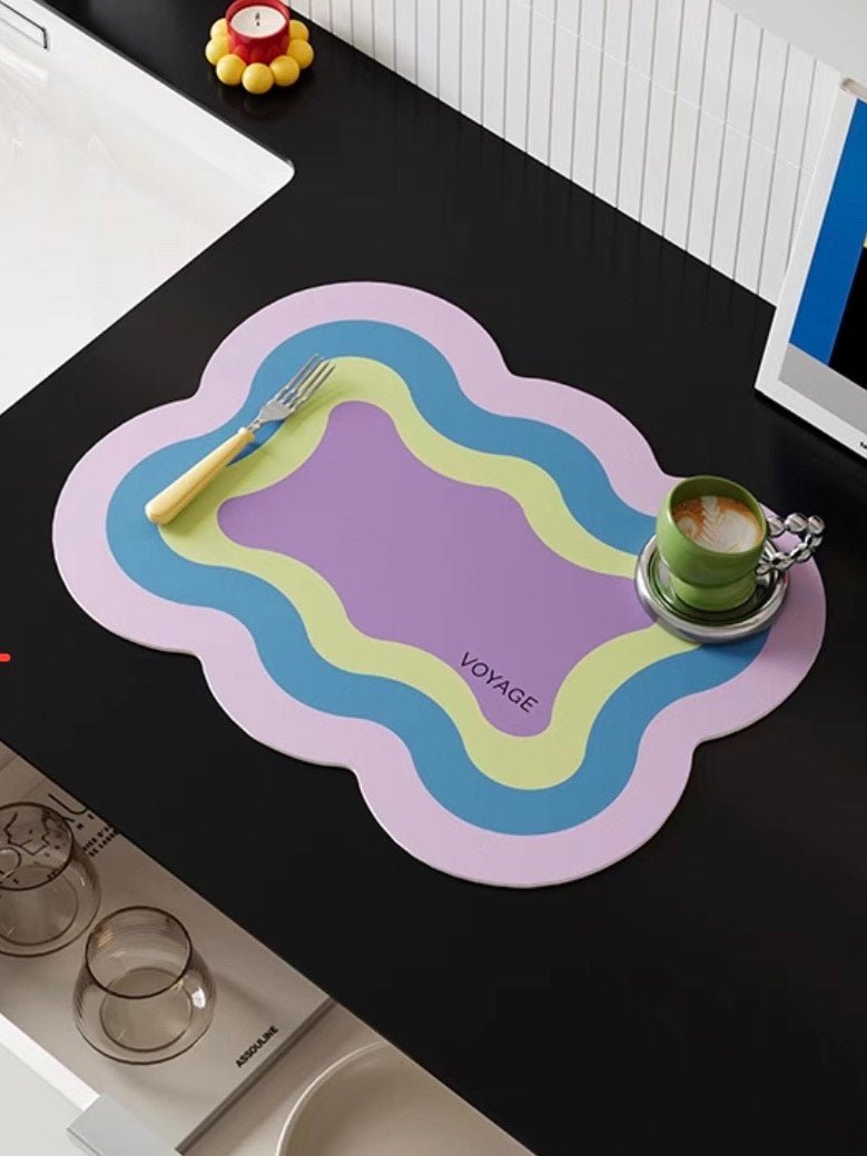 Dopamine Scalloped - edge Placemat Set Of 4 Pcs for Whimsical Table Setting - Scalloped - edge Placemat - Purple + Blue + Green + Purple Combination - INSPECIAL HOME