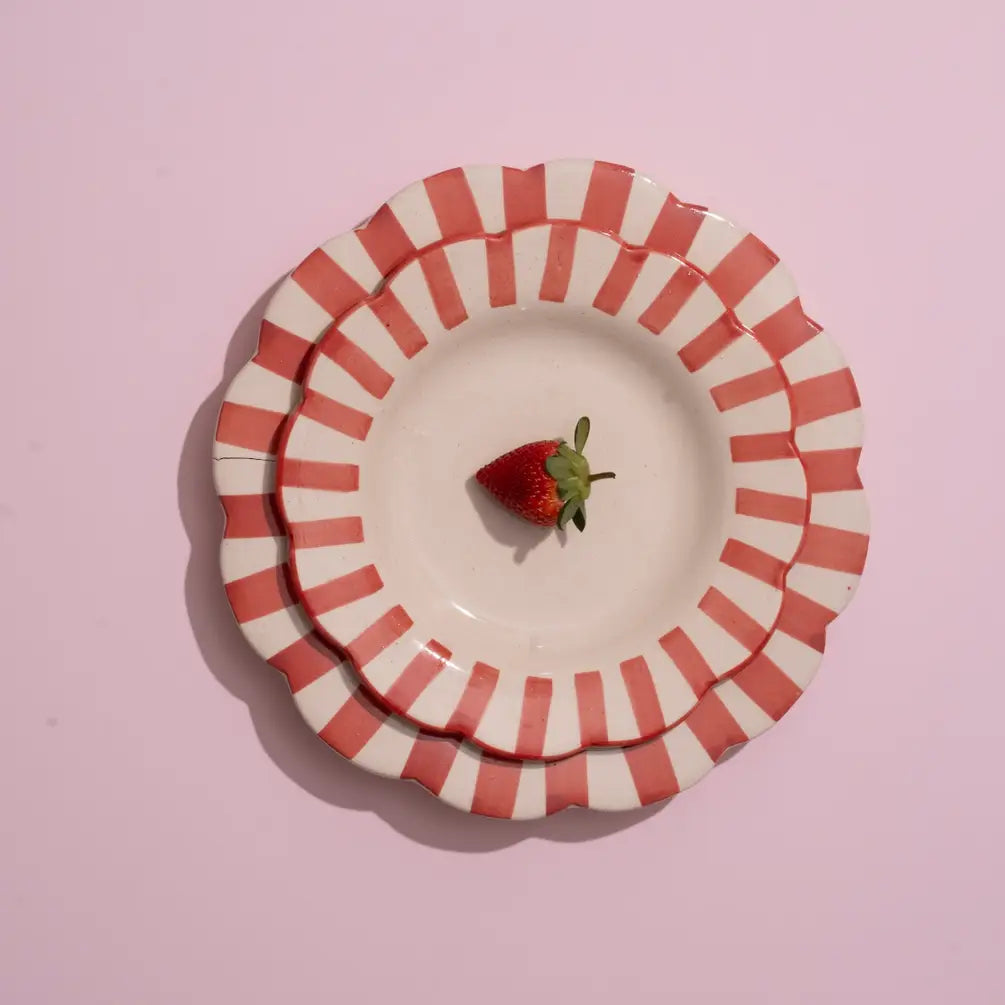 Ceramic Stripe Salad Plate, Red 8.25x8.25x1.25 Inches - Casa Amarosa