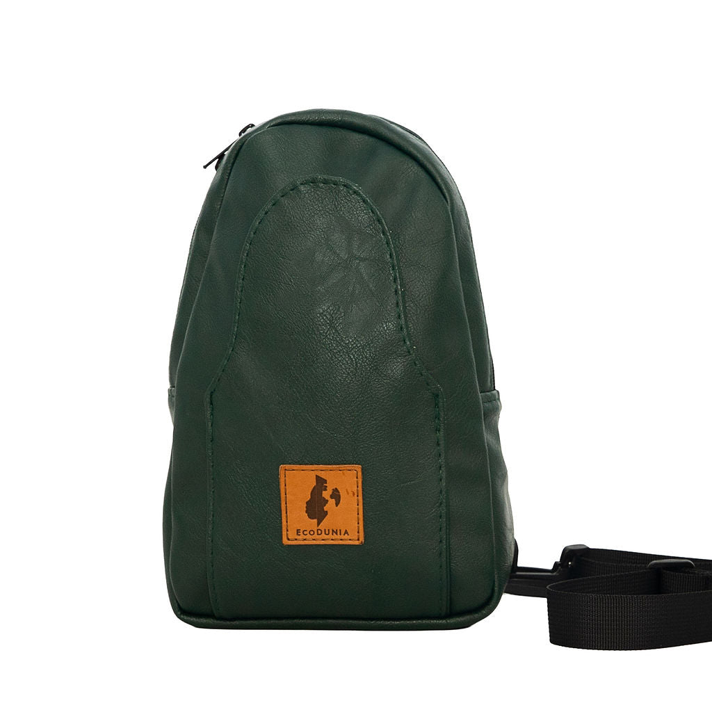 Buru forest green vegan leather sling bag crossbody wear #color_forest-green