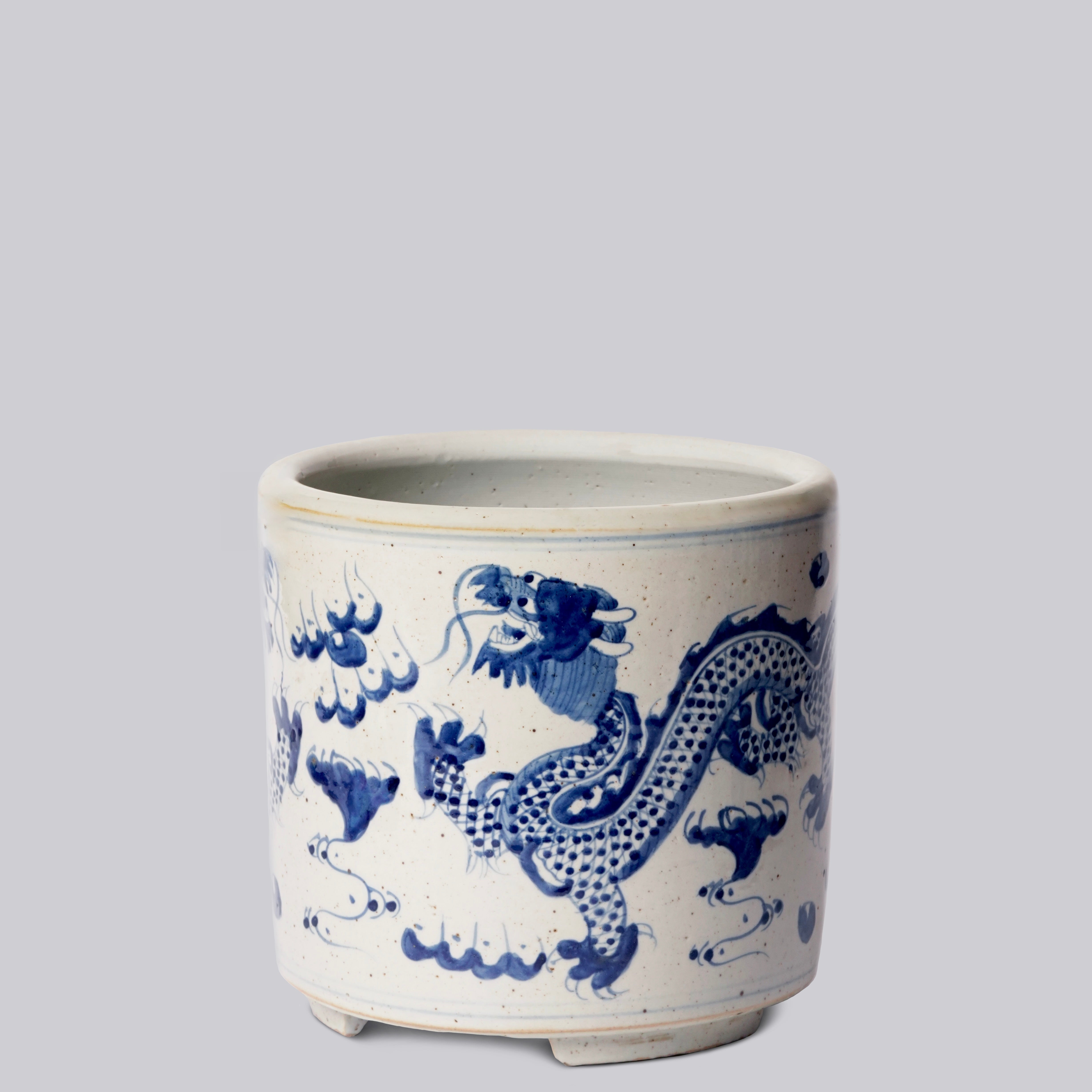 Blue and White Porcelain Dragon Footed Cachepot - Thumbnail 2