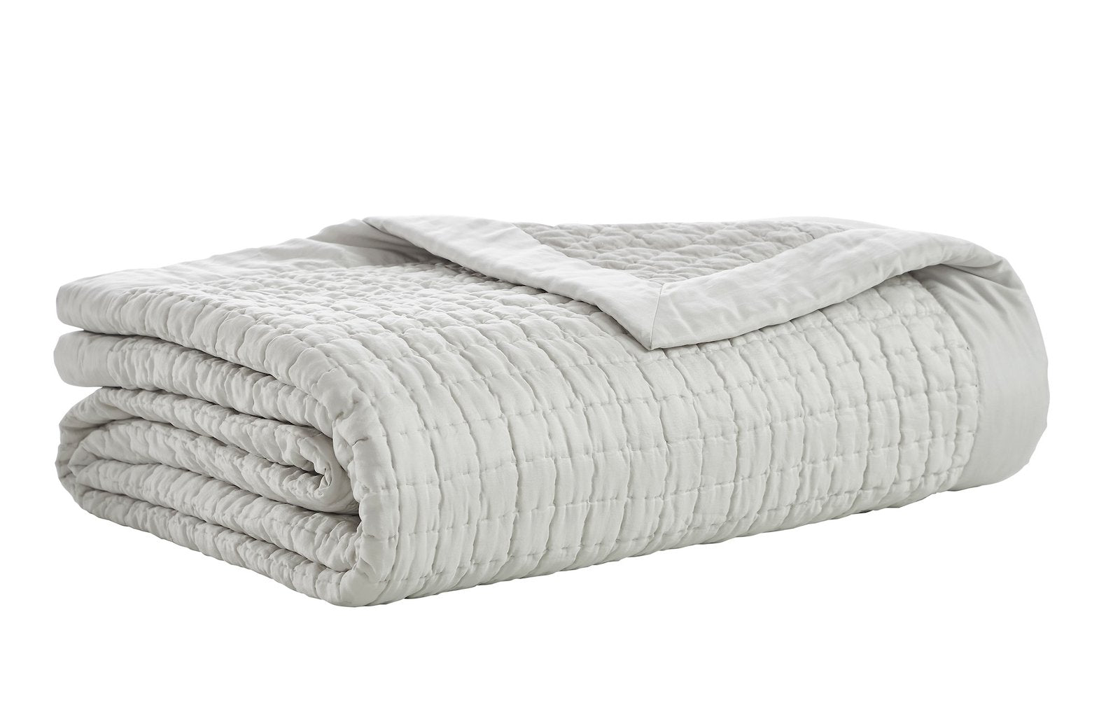 CL-198-9496_5|Folded light grey textured quilted coverlet, neatly presented. Adds a sophisticated and cozy layer to any bed.