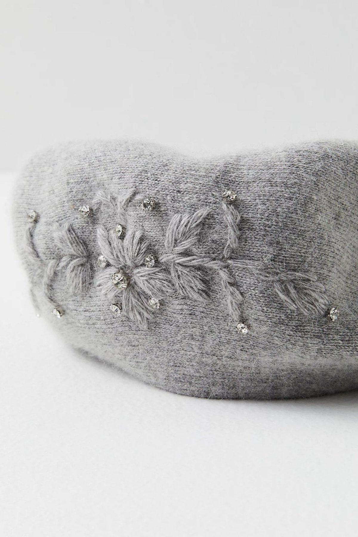 Crystal Embellished Floral Beret - Dark Gray