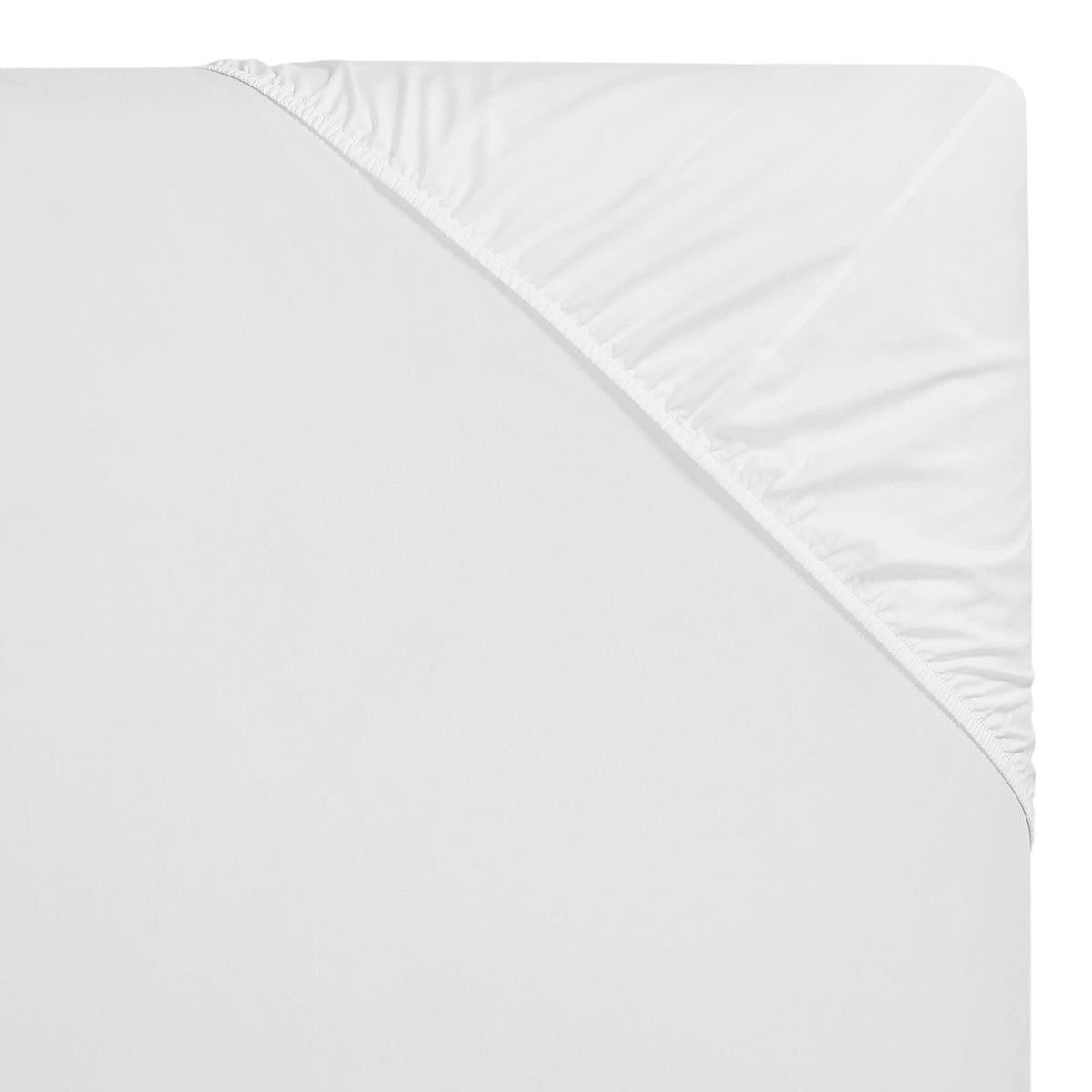 CFT-545-X_2|Solid white 100% cotton fitted sheet with a smooth sateen weave, featuring an elasticized corner for a secure fit.