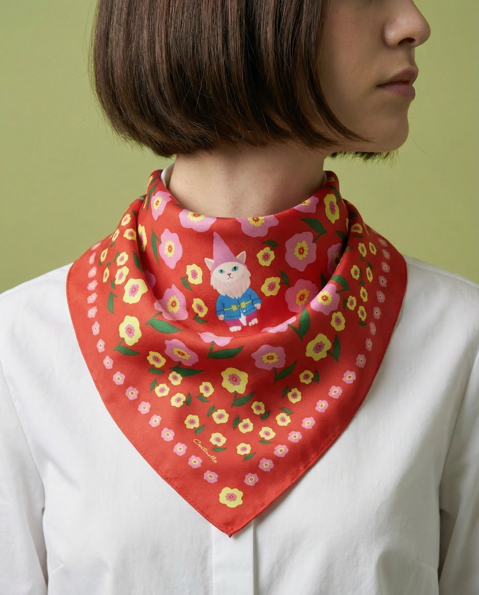 Cat Garden Gnome Cotton Silk Bandana