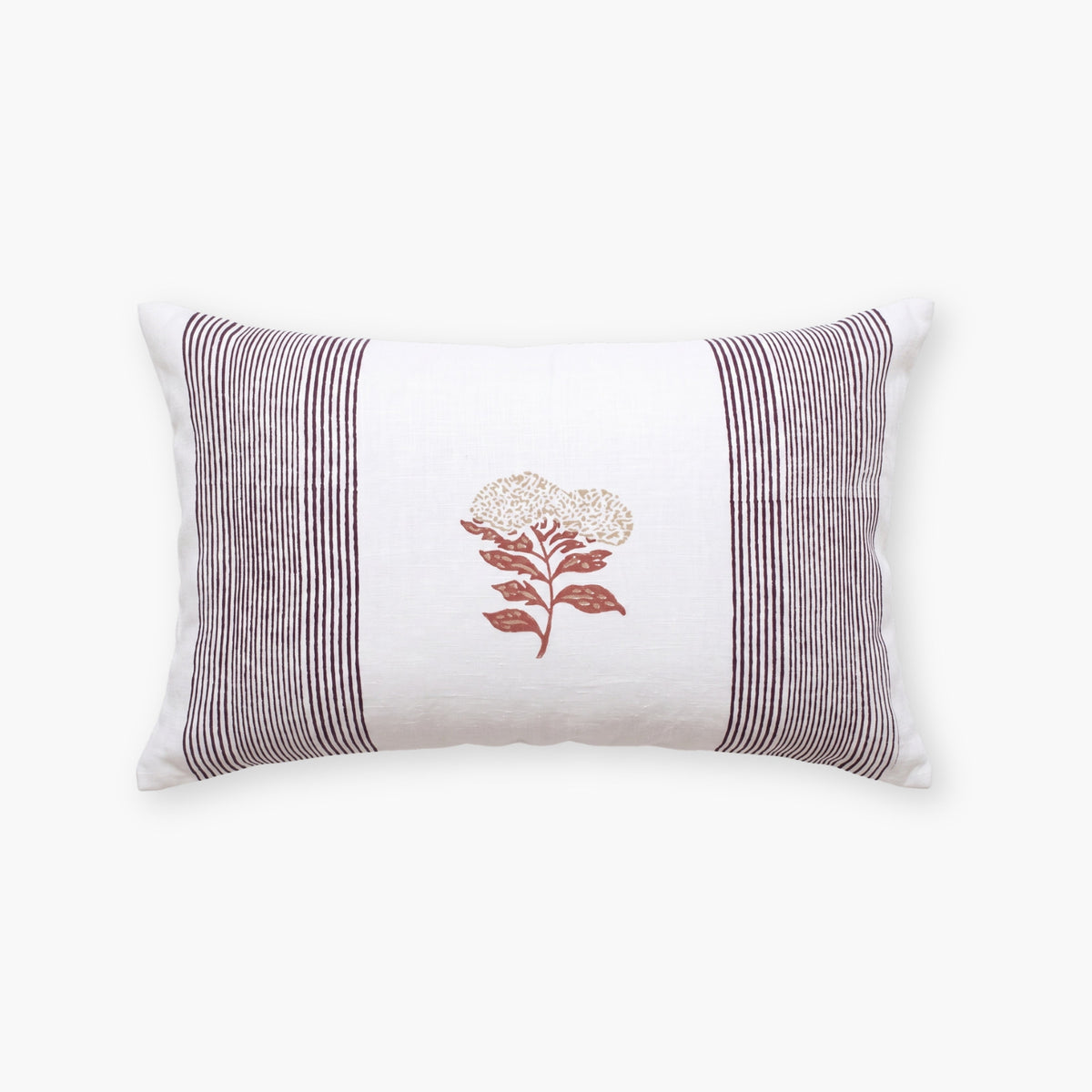 Vera Floral Lumbar Linen Pillow Cover - Wine Red