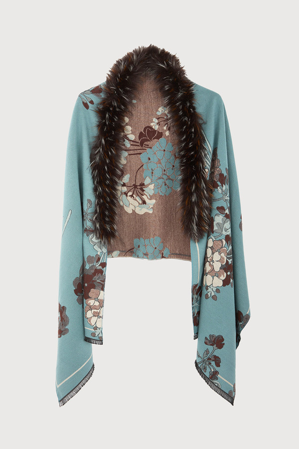 Bloom Reversible Fur Scarf - Light Blue