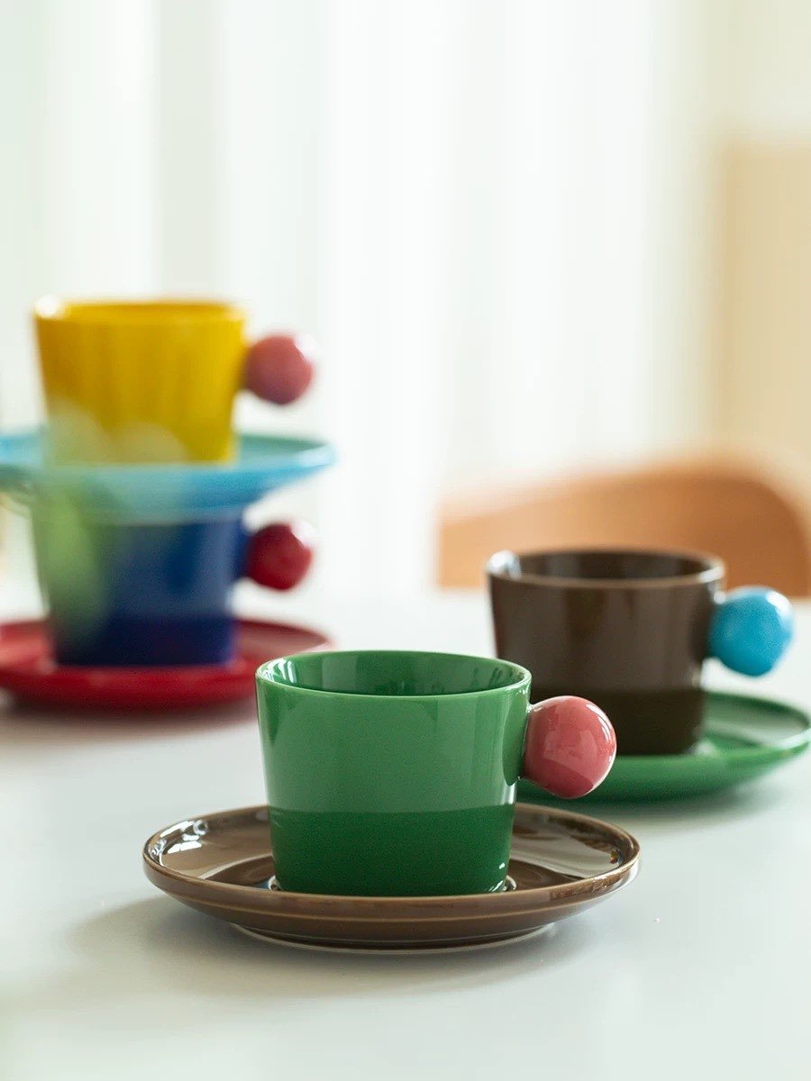 Handmade Skittles Coffee Mug With Saucer - Cute Dopamine Espresso Cup - Mugs - Skittles Coffee Mug With Saucer - Style A - INSPECIAL HOME