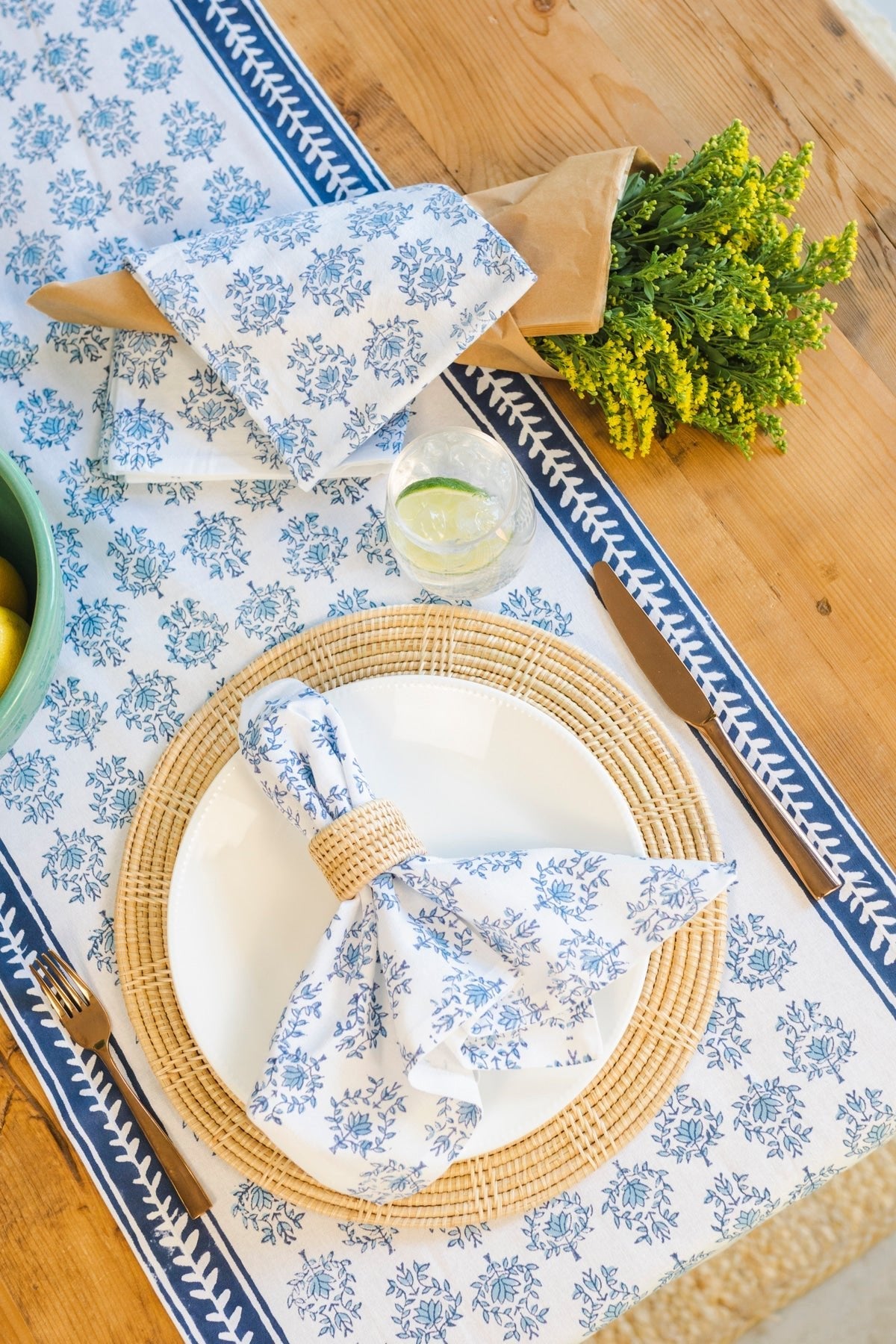 Table Runner - Lotus, Uniform Blue & Navy - The Mended Company