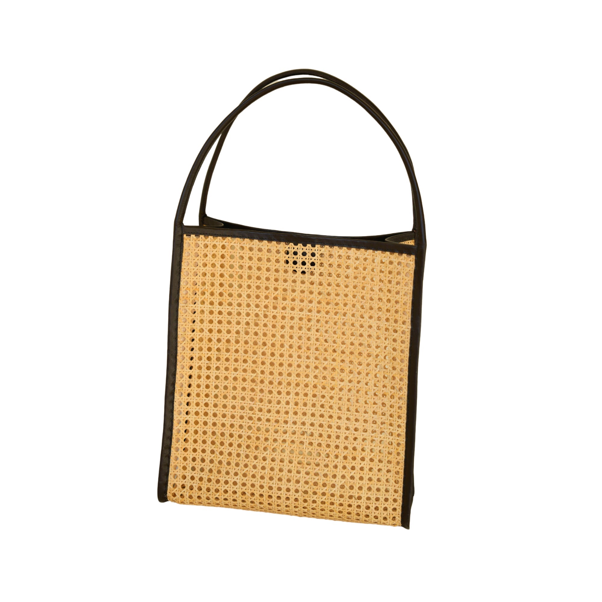 Viviana Oversized Cane and Leather Tote in Dark Brown