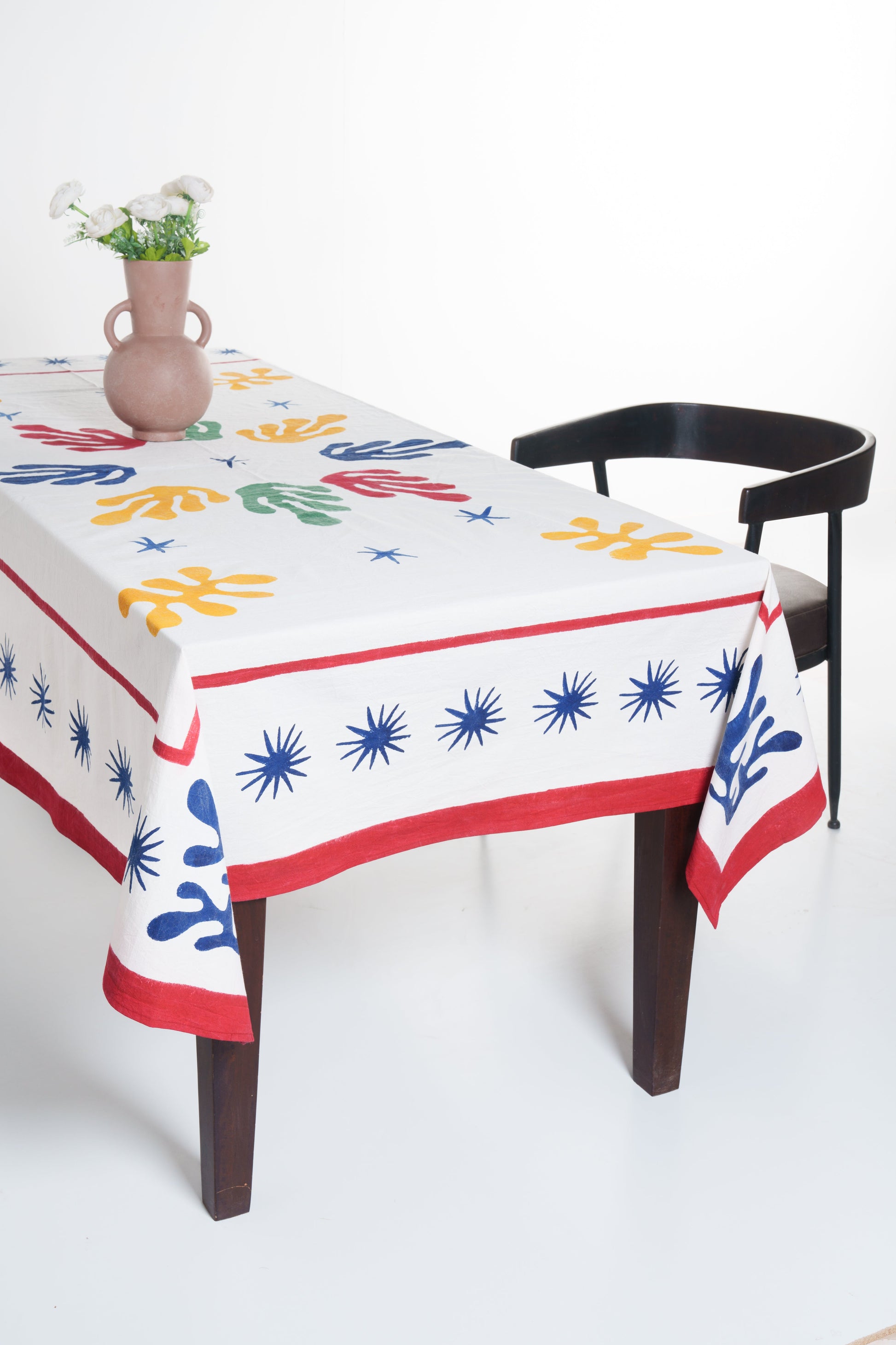 Inner Child Celestial Matisse Blockprint tablecloth with colorful abstract shapes