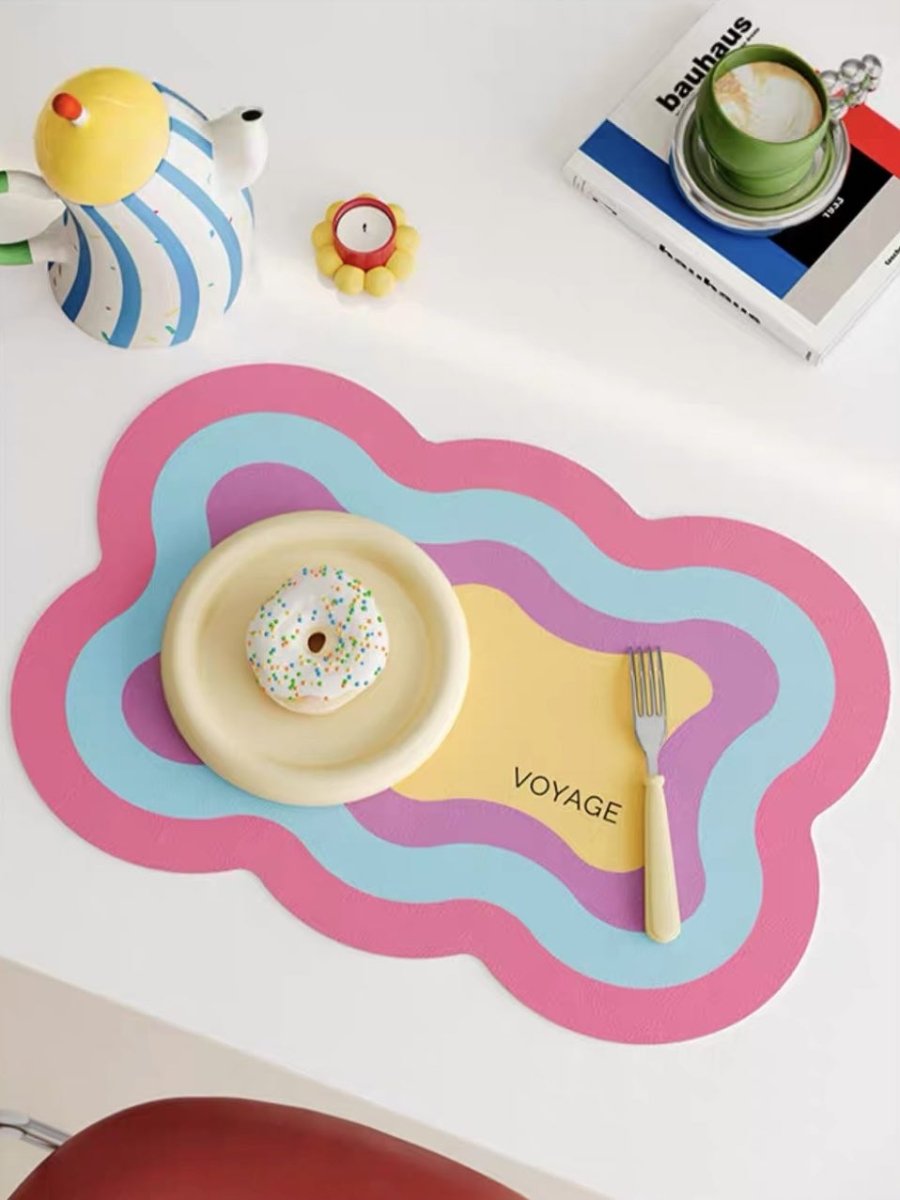 Dopamine Scalloped - edge Placemat Set Of 4 Pcs for Whimsical Table Setting - Scalloped - edge Placemat - Pink + Blue + Purple + Yellow Combination - INSPECIAL HOME
