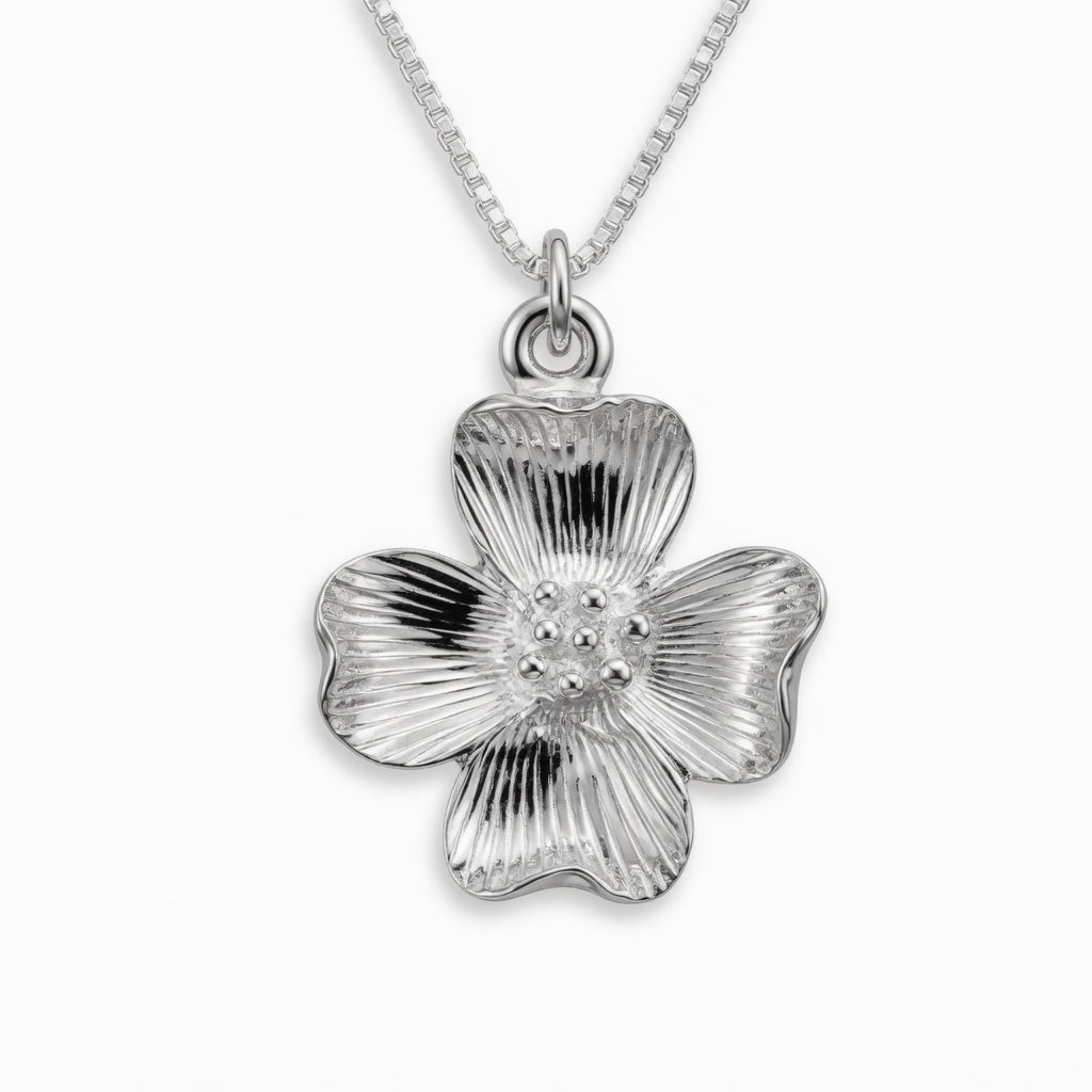 Dogwood Flower Necklace in Sterling Silver