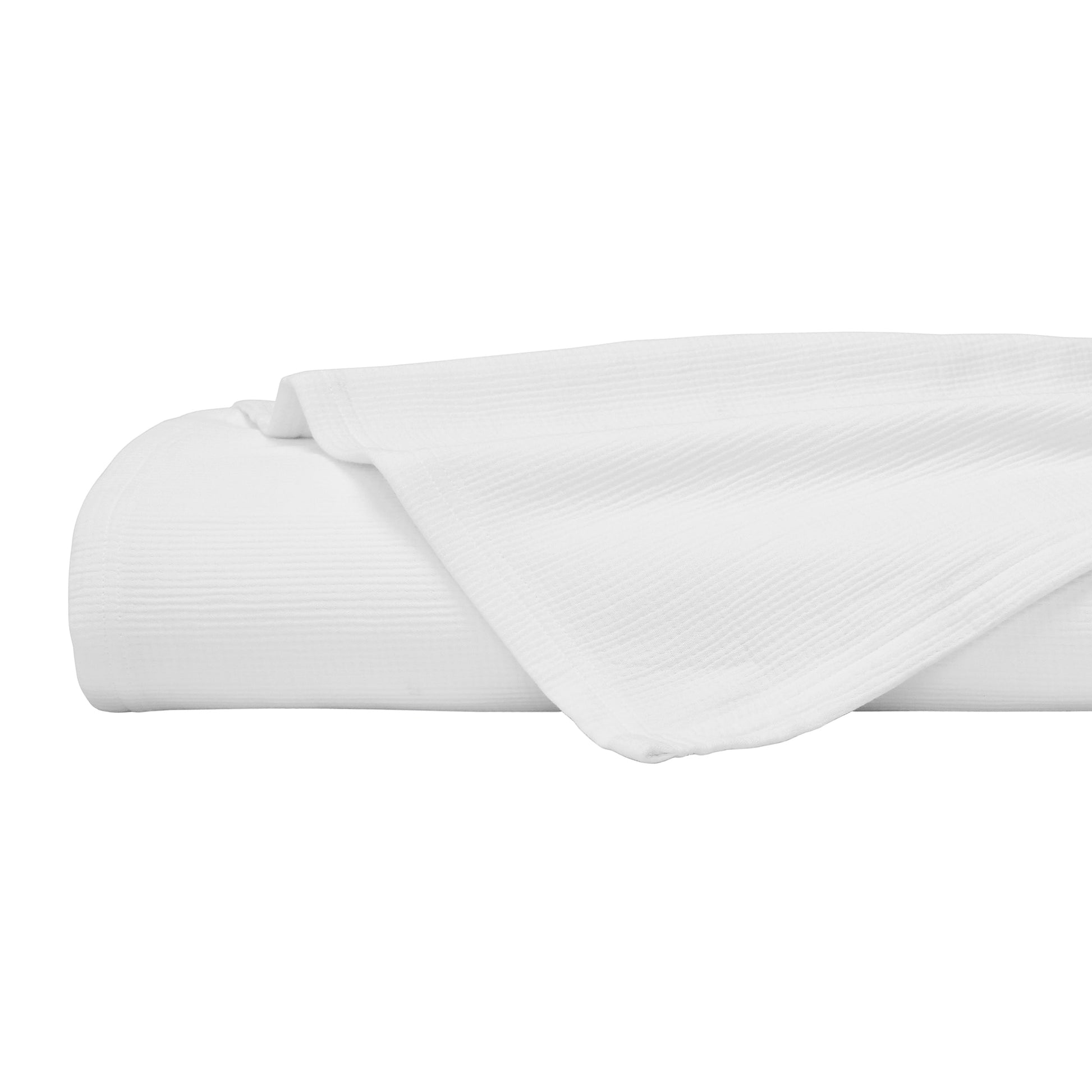 BL-858-9496_8|White ribbed blanket, neatly rolled and showcasing its soft textured weave, ideal for modern bedding and home comfort.
