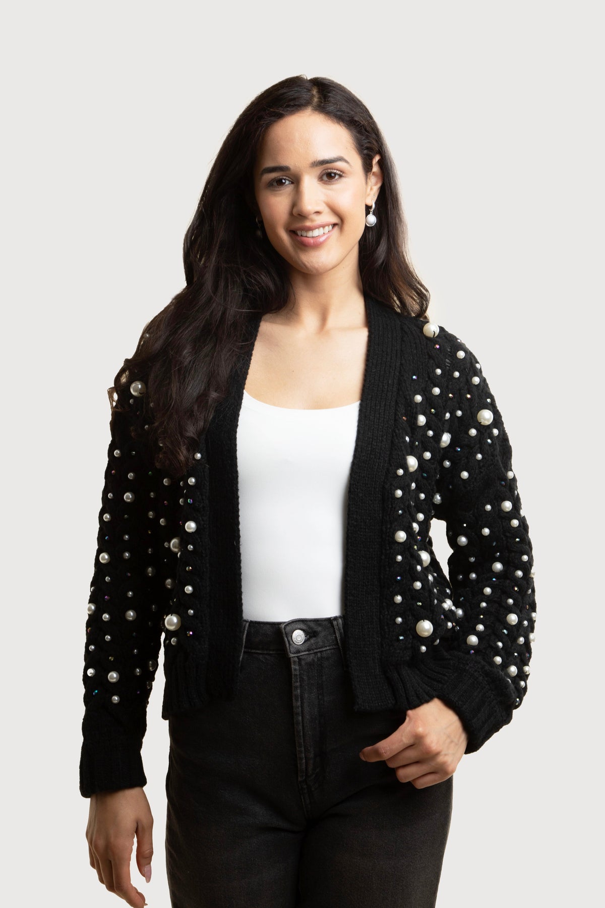 Holiday Cardigan Pearl Knit - Black