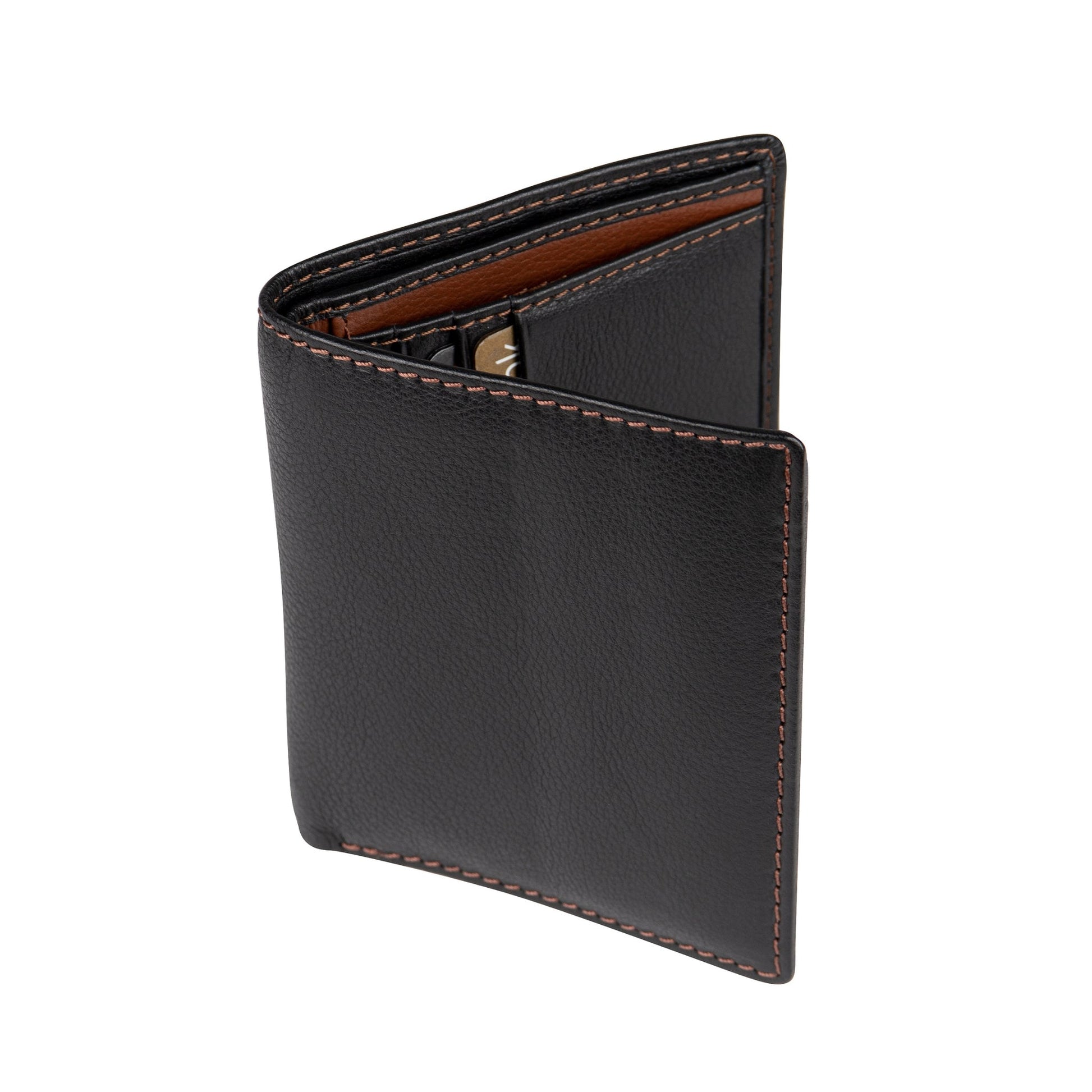 Black leather wallet vertical bi-fold 