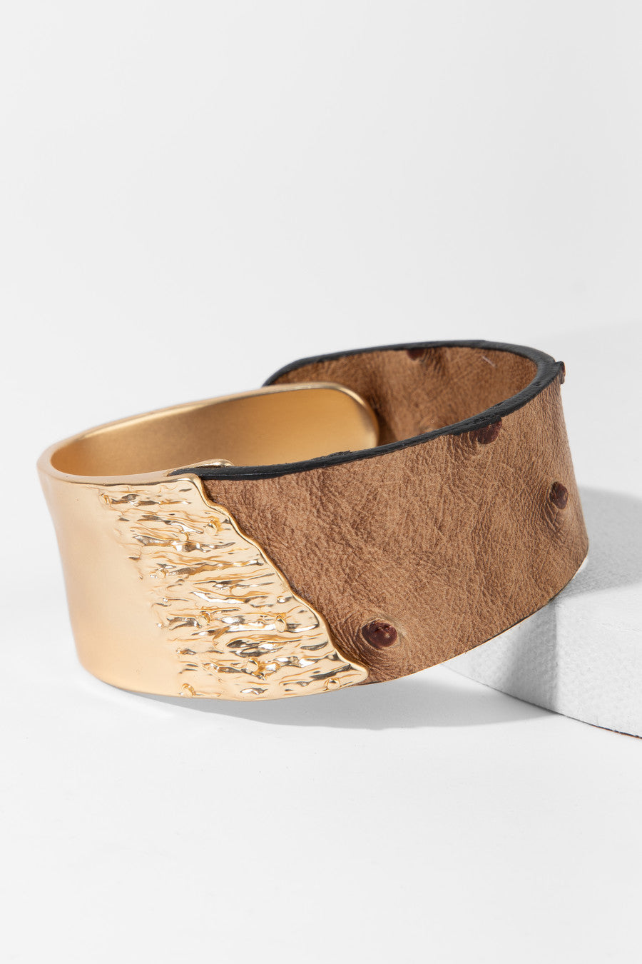 Leather Metal Duo Bracelet - Gold