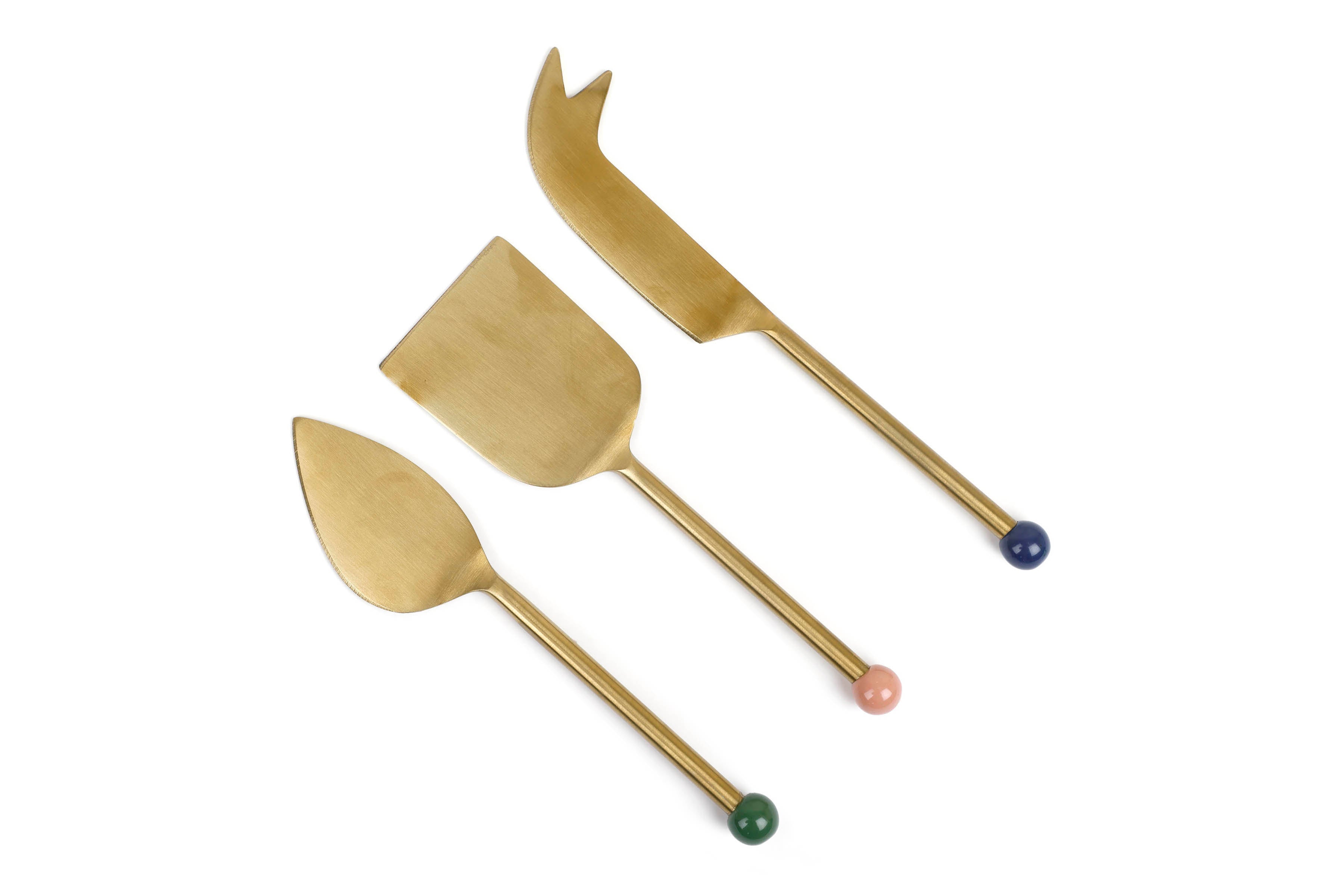 Brass Finish Cheese Knife Set of 3 6.5x2 Inches - Casa Amarosa