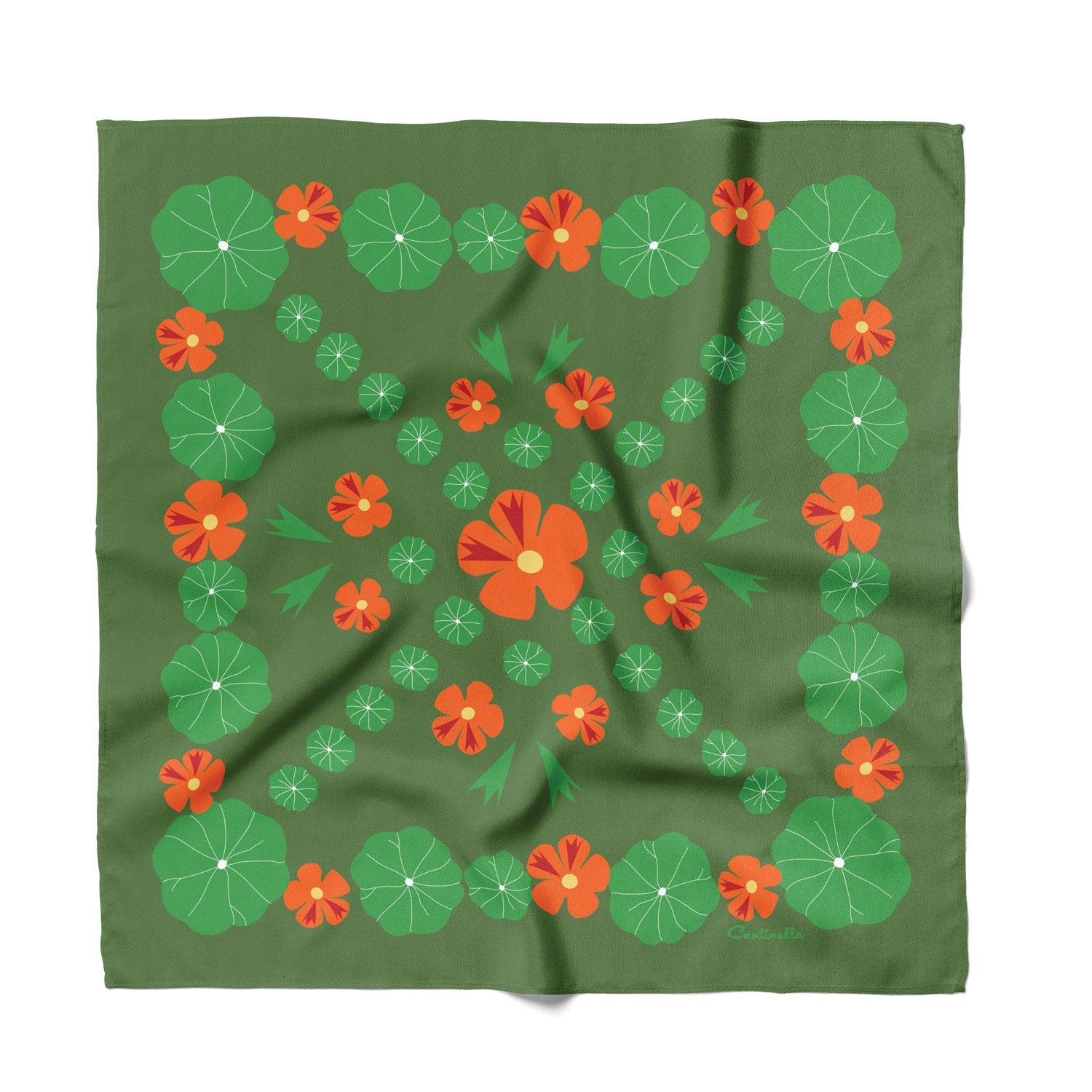 Our Nasturtium Garden cotton silk bandana is a retro inpired piece. Made of a luxurious cotton-silk blend with a precise machine-stitched hemming, perfect as head wraps or neckerchiefs, bandana hairstyles, bandana headband; bandana style is in and now. Ethically sourced.