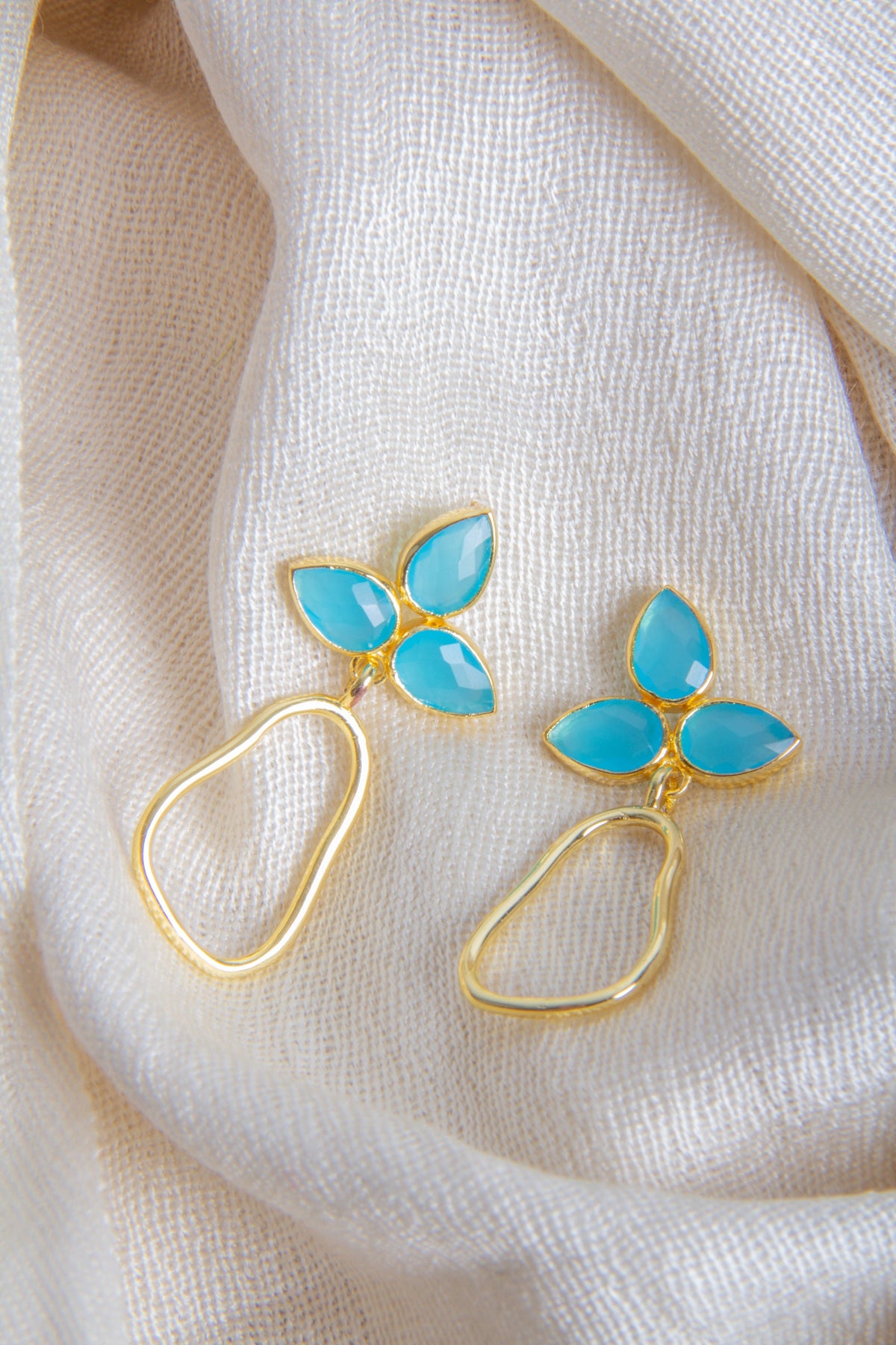 Triple Gemstone Abstract Dangle Earrings - Turquoise