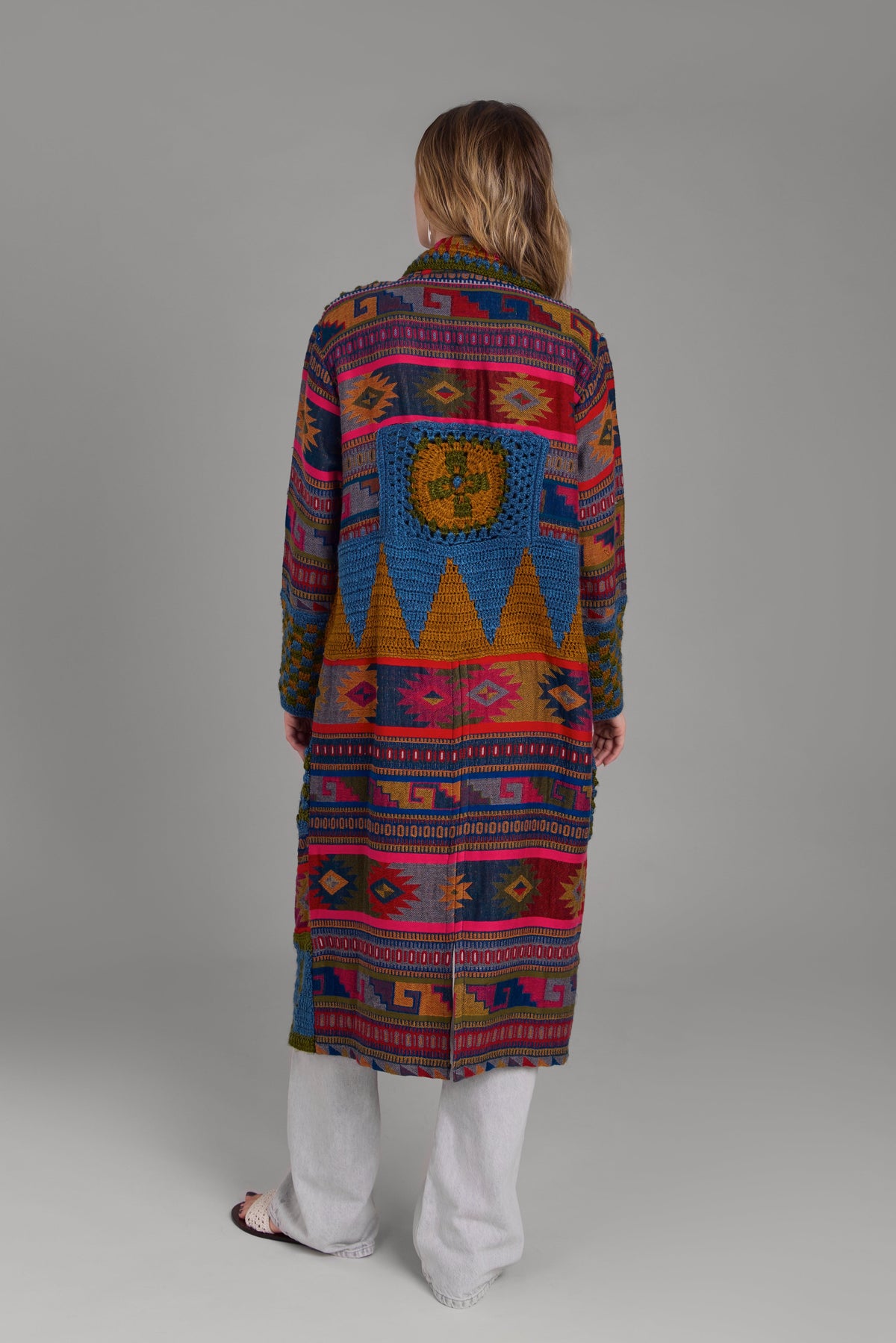 Crochet Woven Aztec Kimono - Dark Multi
