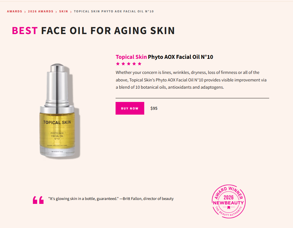 Screenshot of New Beauty magazine online article
