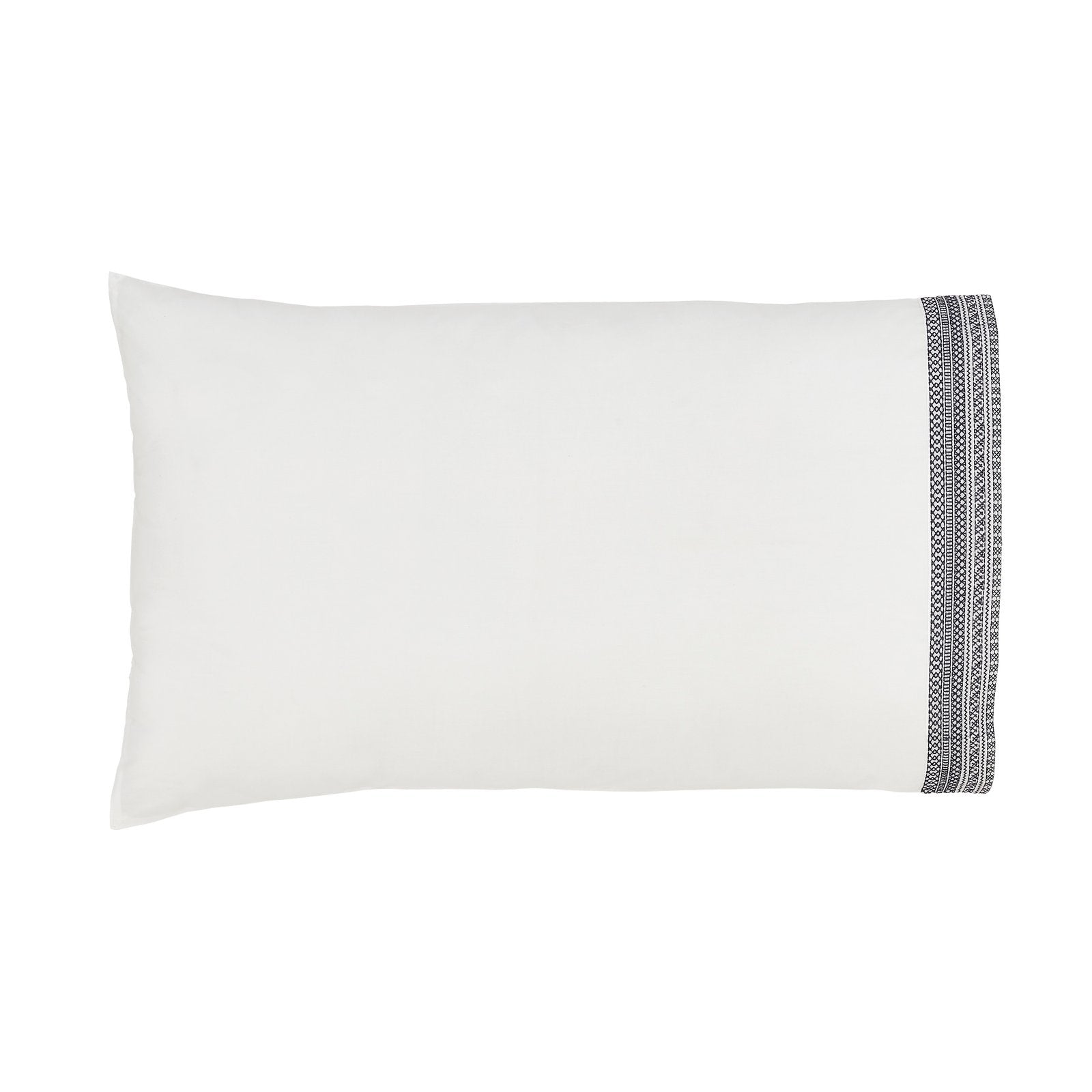 ASP-503-2032_1|White 100% cotton pillowcase with a striking dark grey embroidered trim, adding a refined touch to bedding.