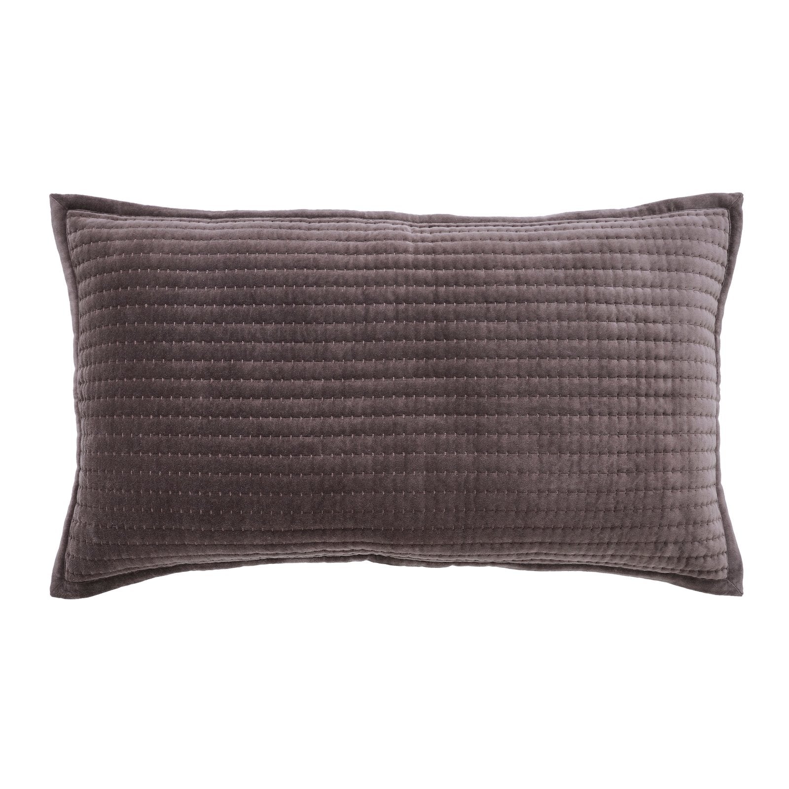 KS-186-2036_1|Dark grey plush velvet coverlet pillow sham with subtle channel quilting, soft textured bedding accessory for luxury beds.
