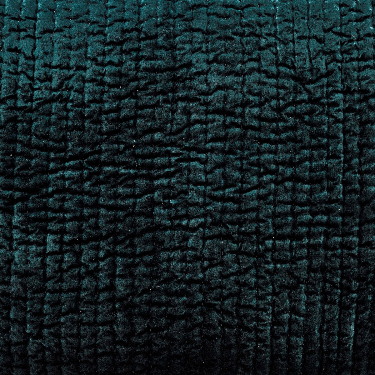 QT-363-9496_8|Luxurious dark teal velvet quilt featuring unique crinkled texture with small grid quilting pattern. Elegant bedding.