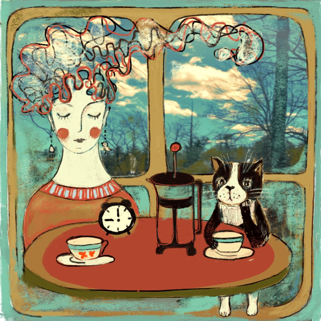 Coffee with Cat, Day Scene and Night Scene - Leopard Frog